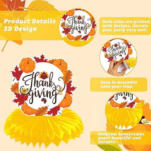 Miniatura 3 de DARUNAXY Decoraciones de fiesta de Acción de Gracias, pancarta naranja de feliz Acción de Gracias, abanicos de papel de otoño y pancarta de dar