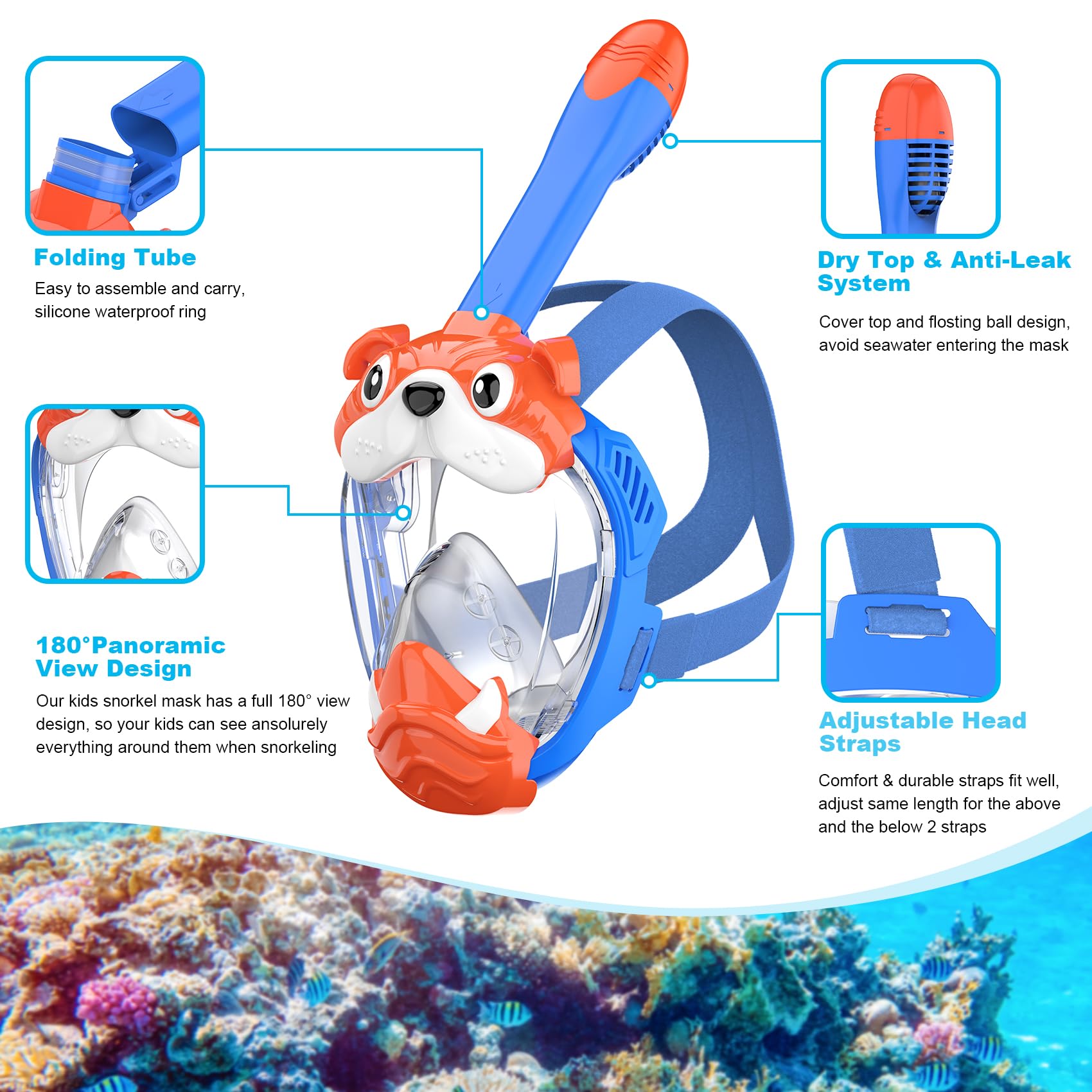 Snapklik.com : Full Face Snorkel Mask For Kids, Kids Snorkeling Set 180 ...
