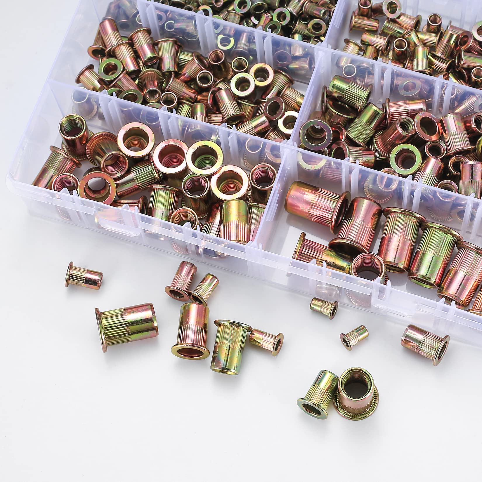 300 pezzi Inserti Filettati M3-M10, Rivetti Filettati in Acciaio al Carbonio, Testa Piatta Tonda, Nutsert Zincati, Dadi Rivettati per Lamiere Metalliche, Legno, Automobili e Applicazioni Varie