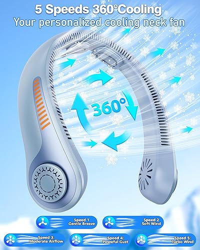 Miniatura 4 de Ventilador de cuello portátil, ventilador personal recargable con soporte para el cuello, ventilador de cuello silencioso de 5 velocidades, ligero y