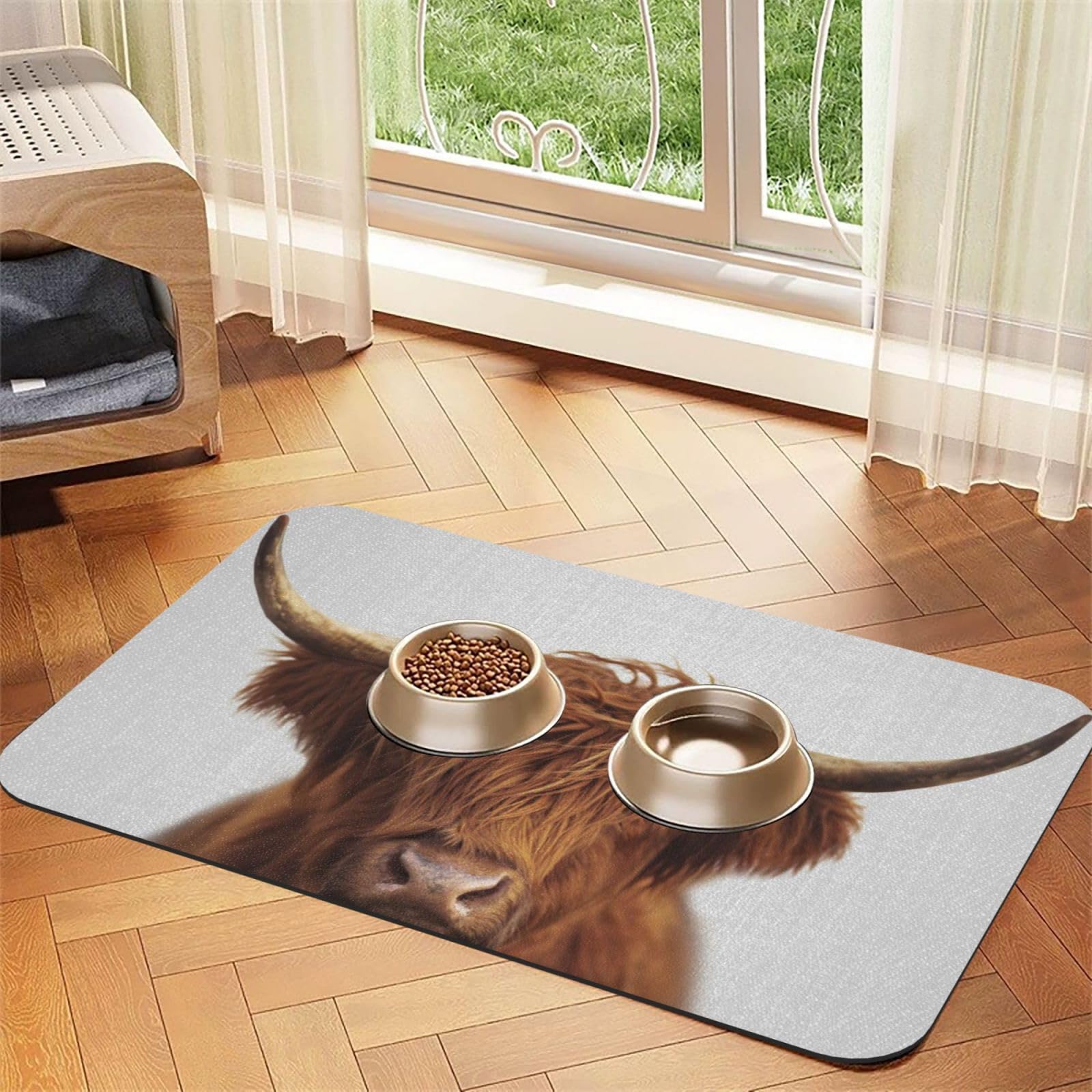 Highland Cow Colorful,Waterproof Pet Feeding Mat,PU Leather Placemats for Cat Dog Water Bowl,Food Mats,30x45cm