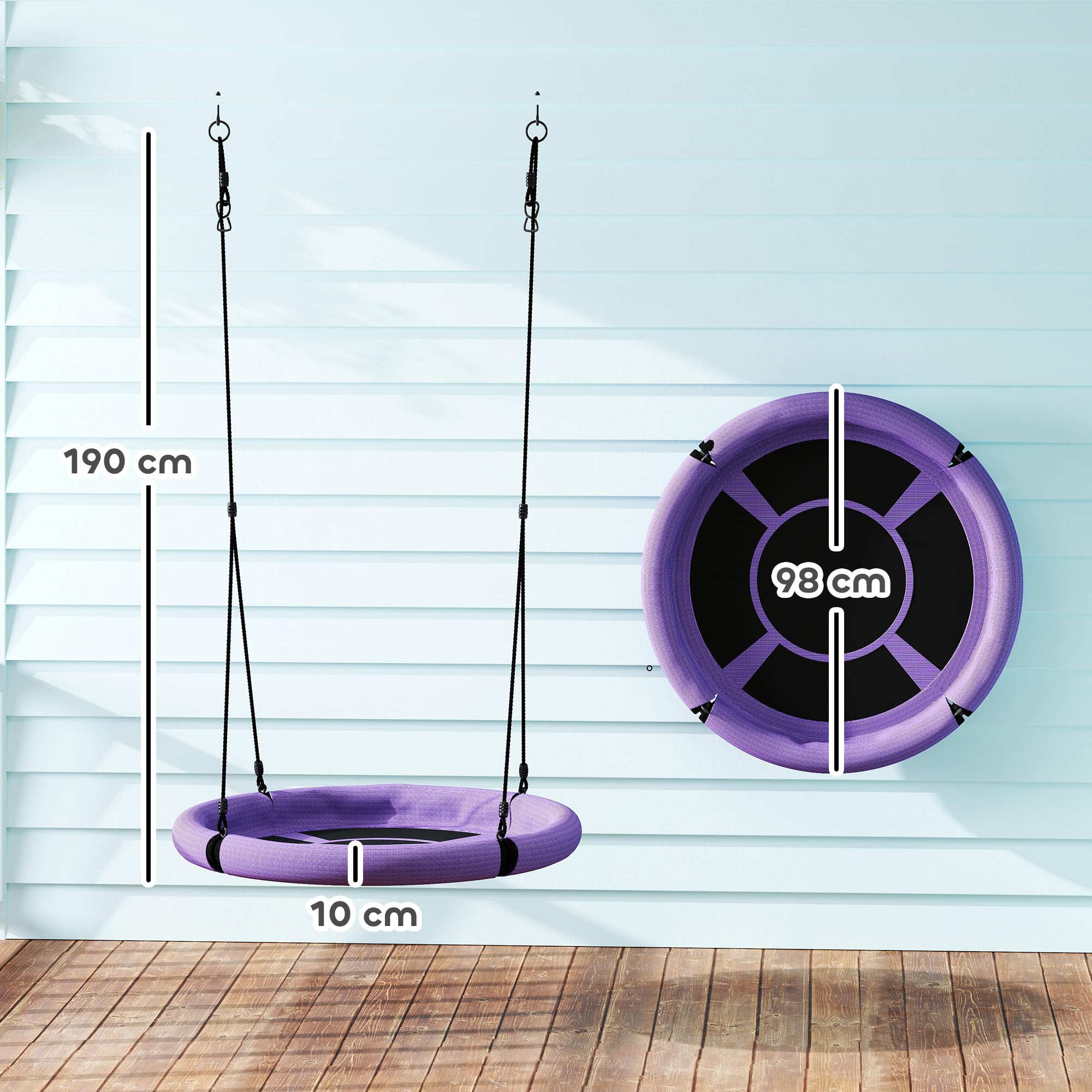 AIYAPLAY Nestschaukel Ø98 cm Höhenverstellbare bis 150 kg Lila+Schwarz | Gartenschaukel, Langlebig & Wetterfest Tellerschaukel, Hängeschaukel, Kinderschaukel, Outdoor Indoor, für Kinder Erwachsene
