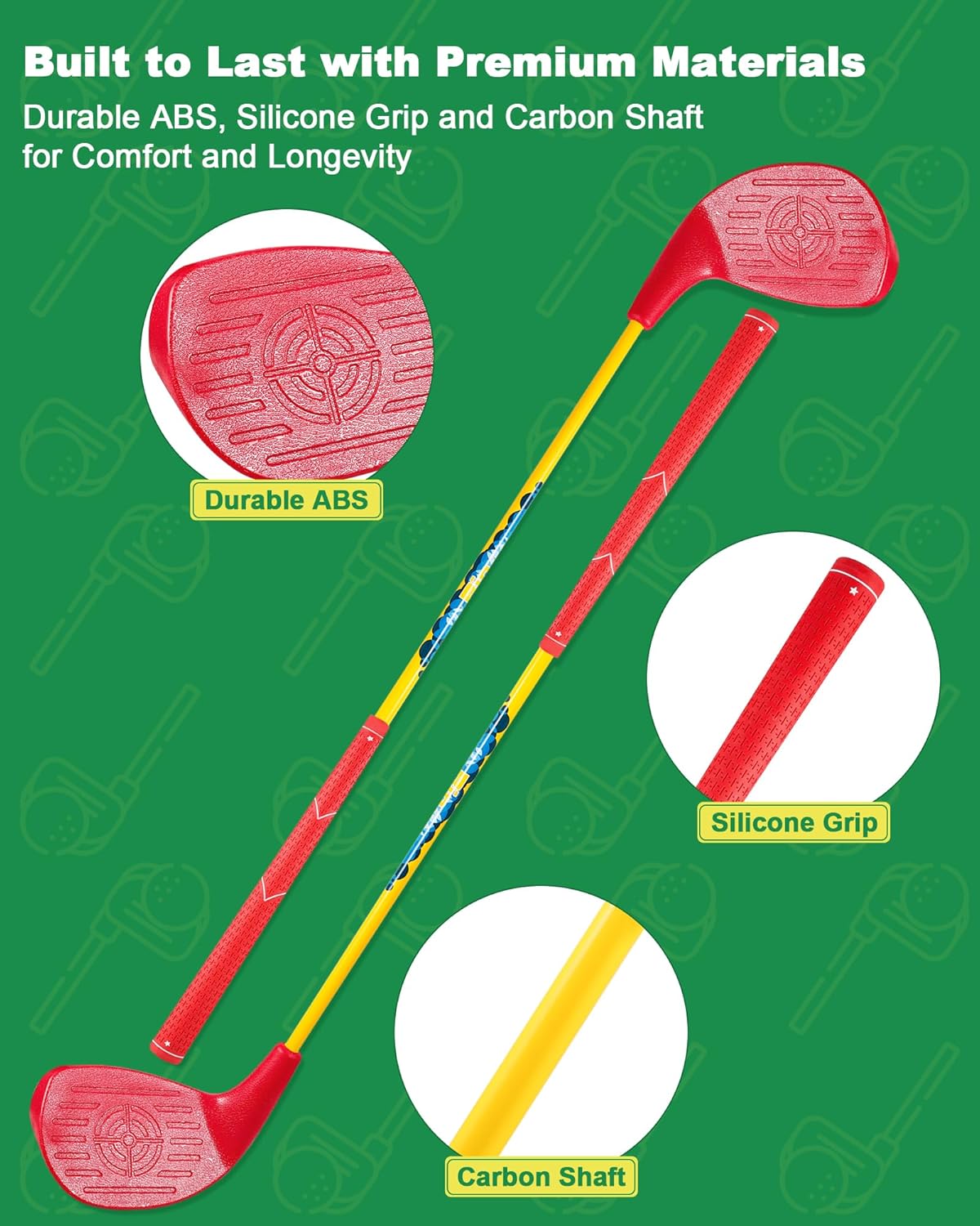 HOTWIND Backyard Golf Game Clubs 2 Pack with 5”x 3.5” Oversize Heads and 28” Lightweight Carbon Shaft for Kids Play Outdoor Golf Yard Game in Grass Parks and Yards Hit Plastic and Foam Balls