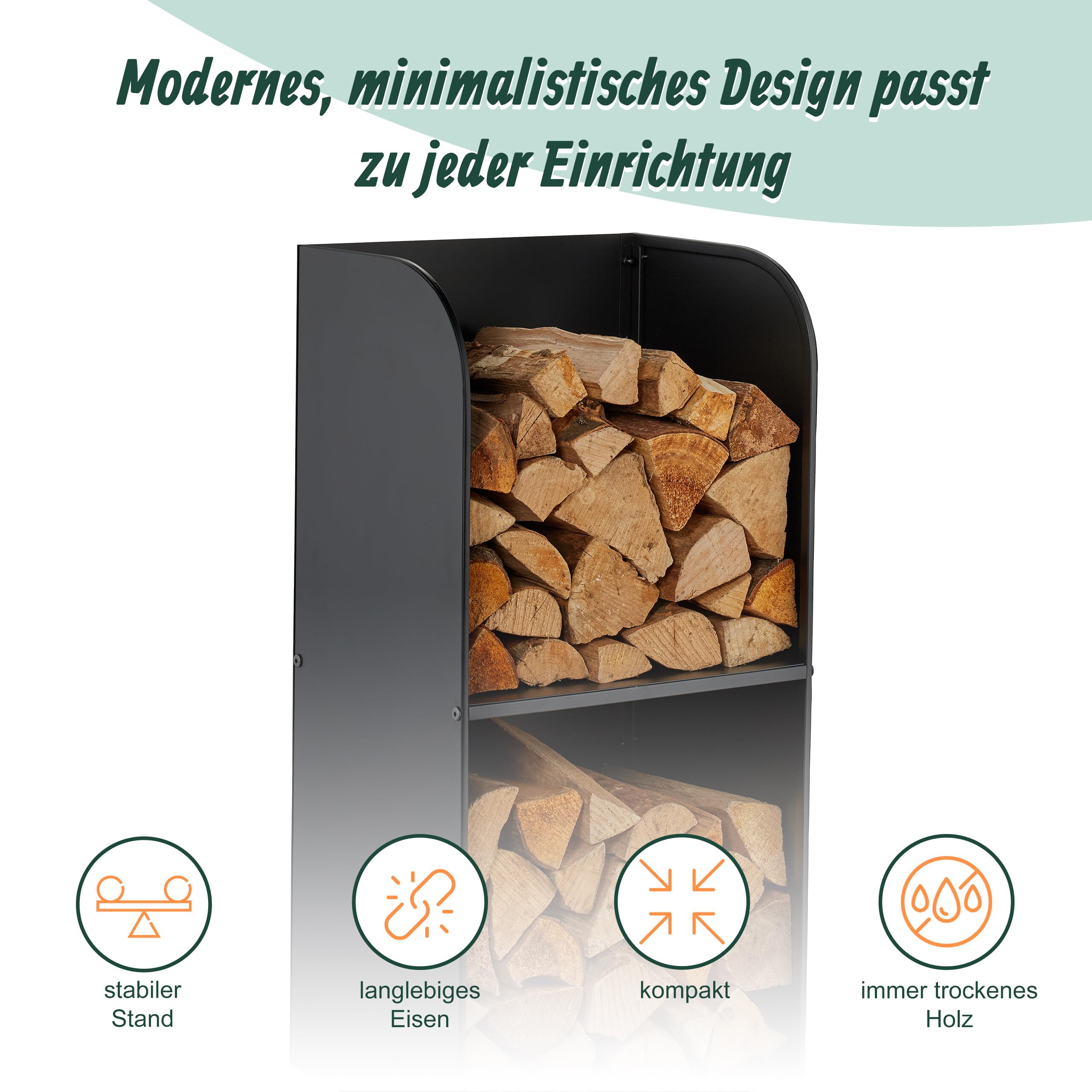 Relaxdays Kaminholzregal, HBT 80x40x30 cm, 2 Fächer, Brennholzregal für Feuerholz, Stapelholz, Brennholz, Eisen, schwarz