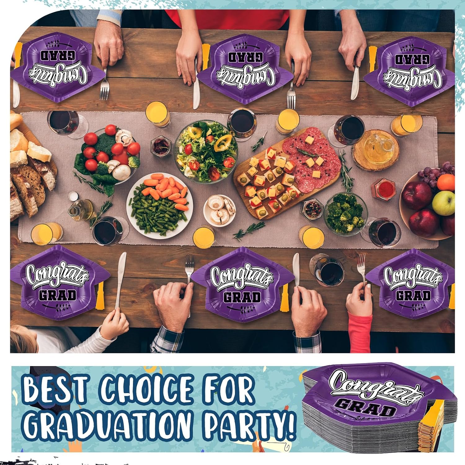 Havawish 60 Pcs 2026 Graduation Paper Plates Class of 2026 Graduation Hat Shape Disposable Cake Boards Cupcake Party Table Decoration Supplies Grad Dinner Paper Plate Tableware for College(Purple)