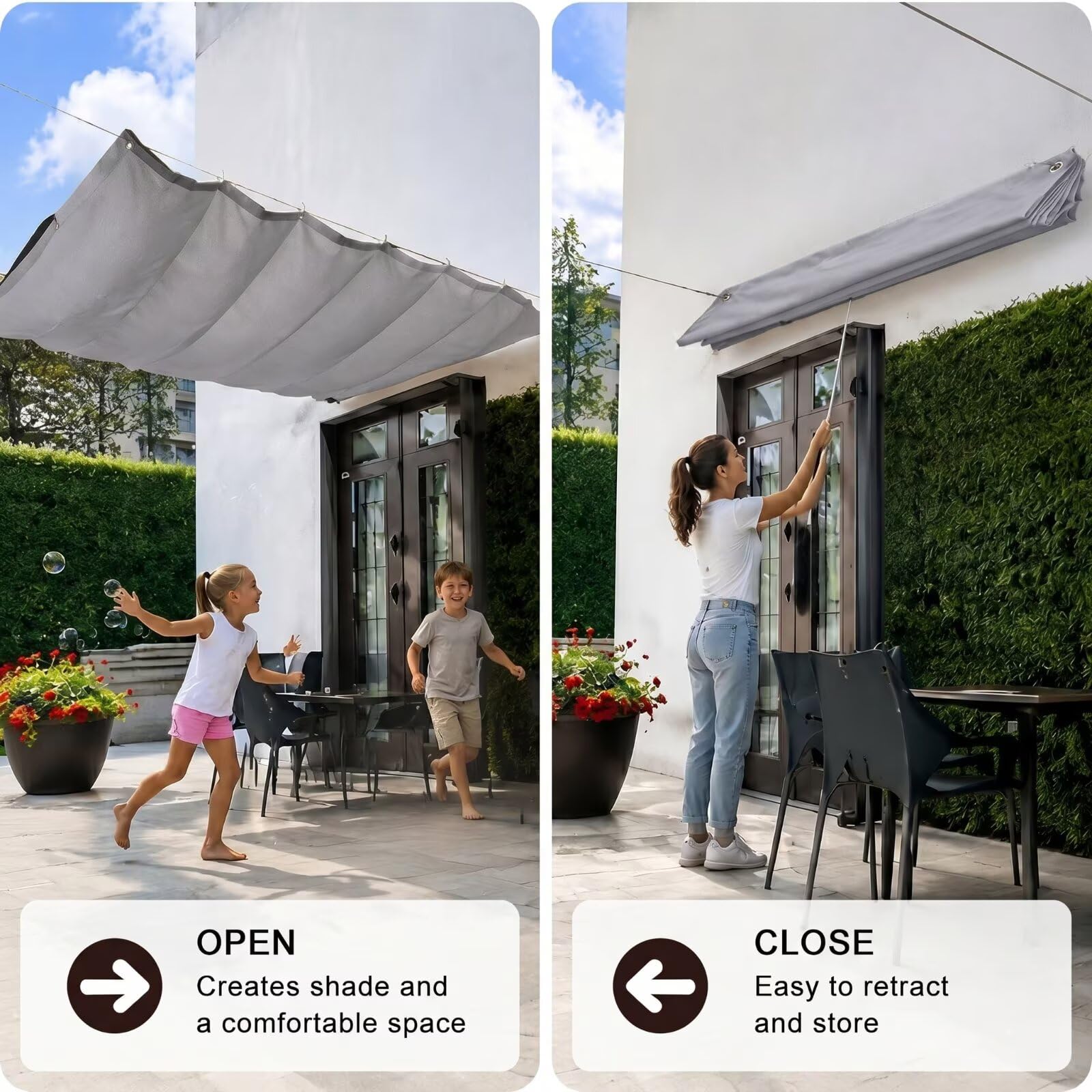 Sonnensegel Ausziehbar 1.3x5m 230g Oxford Regenabweisend Pergola Garten