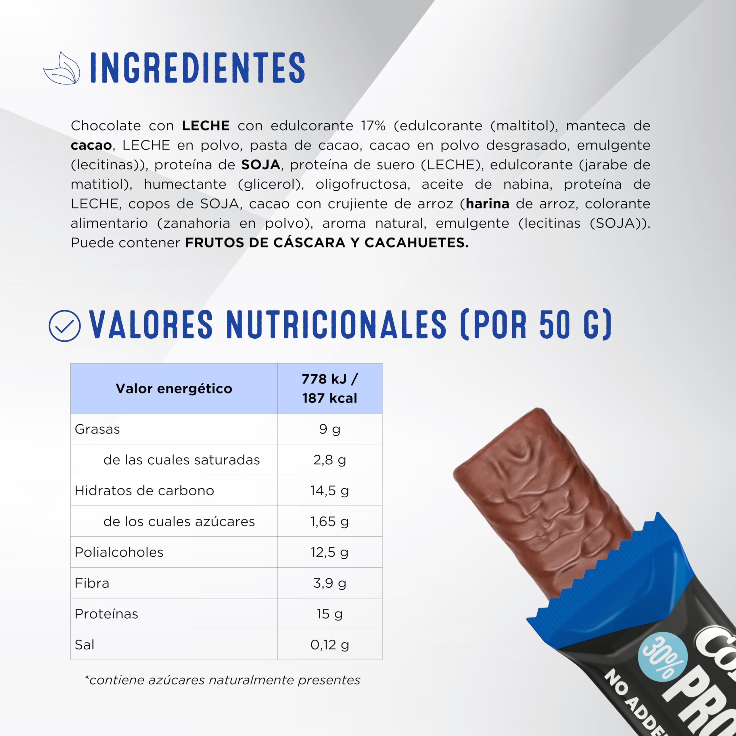 Barritas de Proteínas, Corny Protein, Vainilla recubiertas de Chocolate, 13,5 gr de Proteínas, 0% Azúcares Añadidos - Pack 18x50 g Taste the Power