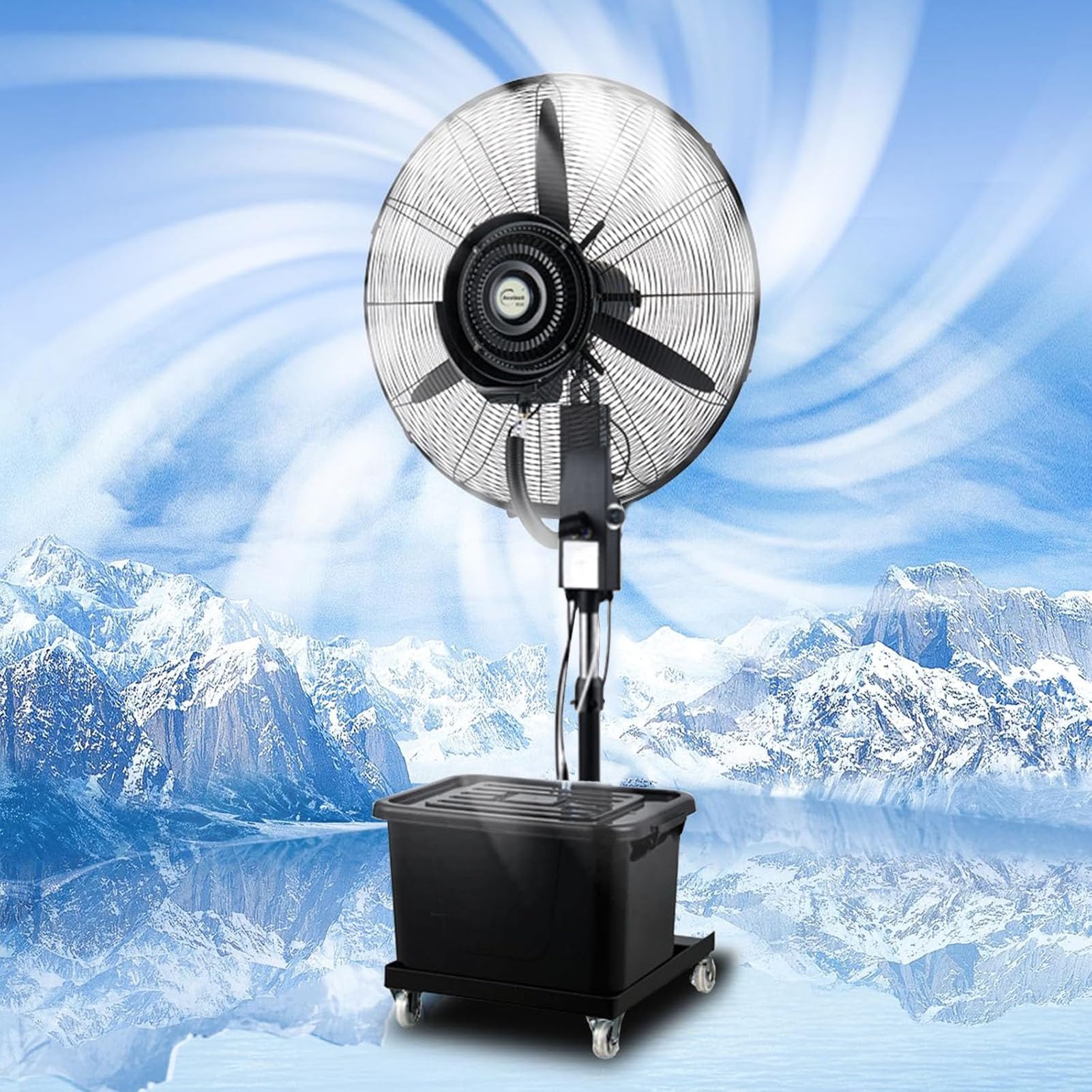 Ventilador Nebulizador de Pie Industrial Uso Industrial y Doméstico, 3 Velocidades, Oscilación 90°, Depósito Agua 42L con 4 Ruedas - Enfriador Larga Distancia para Exteriores, Patio, Garaje