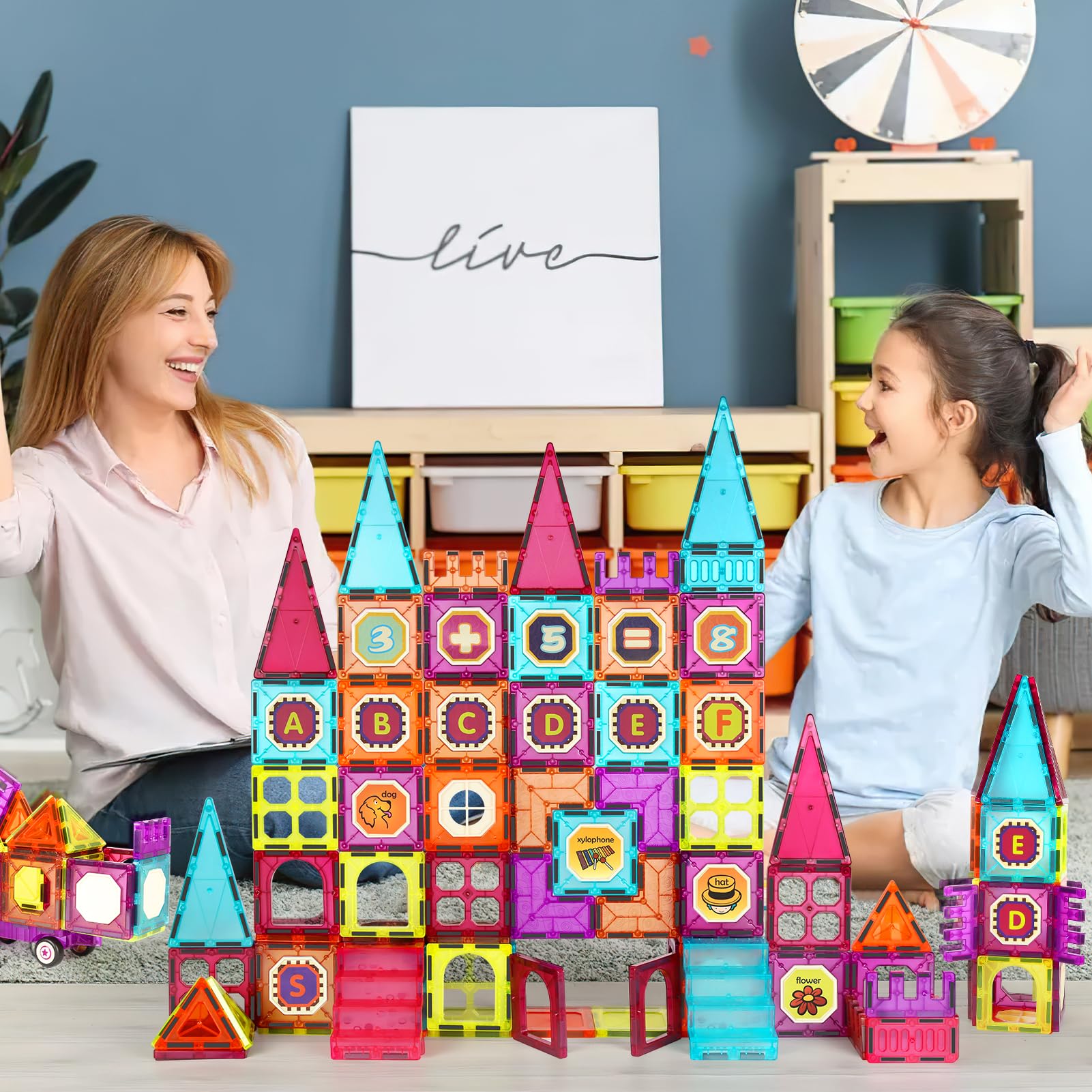 Gavgroom Costruzioni Magnetiche 110 Pezzi Colorati Costruzioni per Bambini 3 Anni Magneti Bambini con 2 Auto Tessere Magnetiche per Bambini da 3 4 5 6 7 8