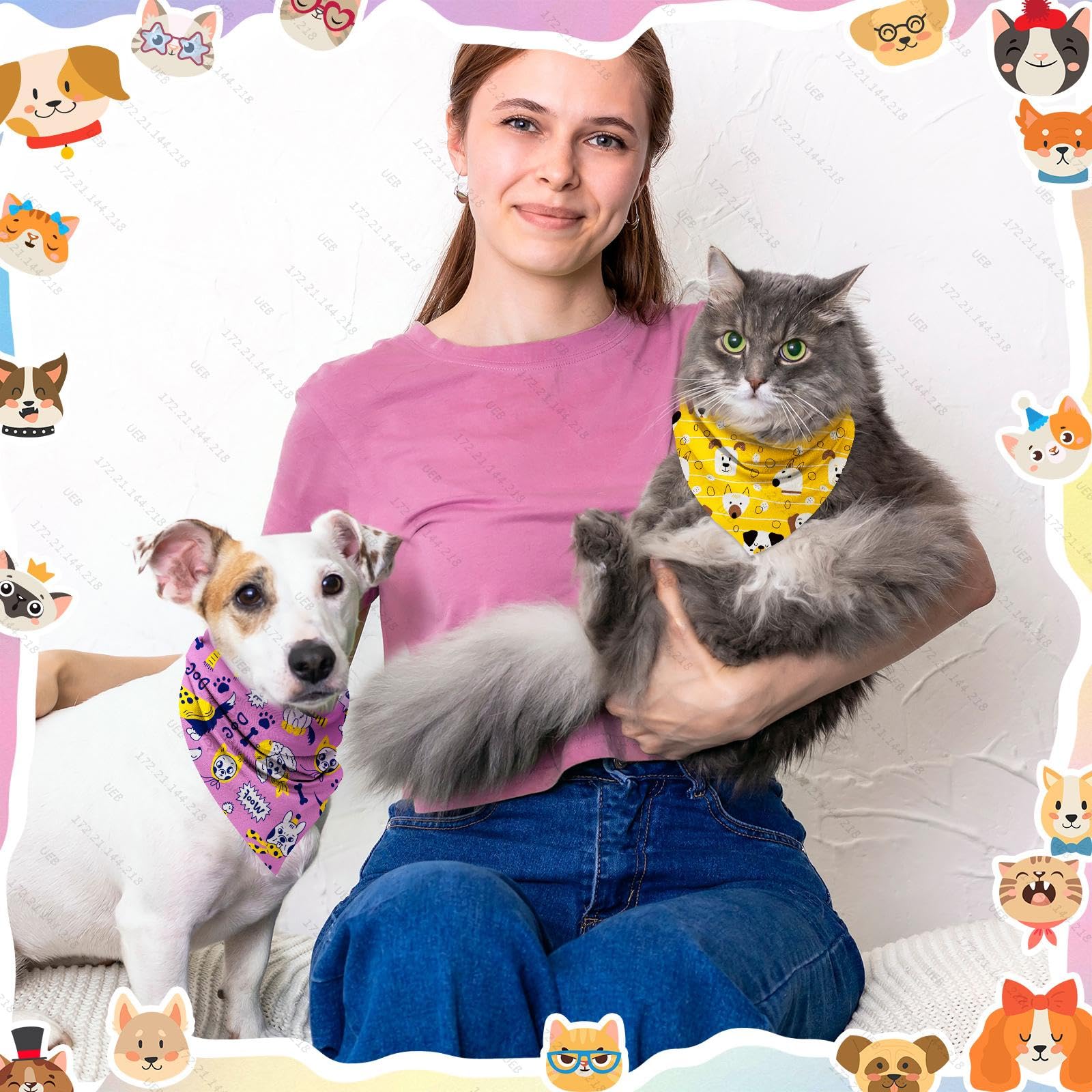 Lot de 60 bandanas pour chien - Triangle doux - En polyester - Avec motif floral - Longueur réglable - Pour animaux de compagnie - Pour chiens et chats - Vacances - Festival