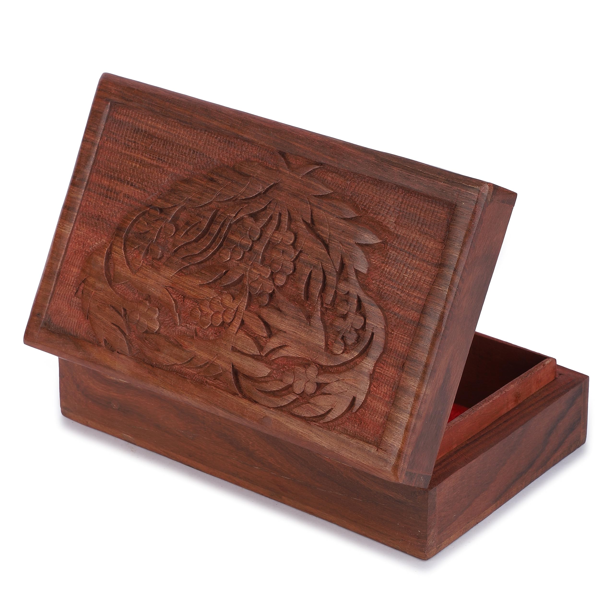 Ajuny Schmuckschatulle aus Holz Handgeschnitzt Dekorativ mit Blumen und Blatt Design Mehrzweck Schatztruhe Organizer Reise Andenken Schmuckhalter Uhrenbox Geschenke 20.3 x 12.7 cm