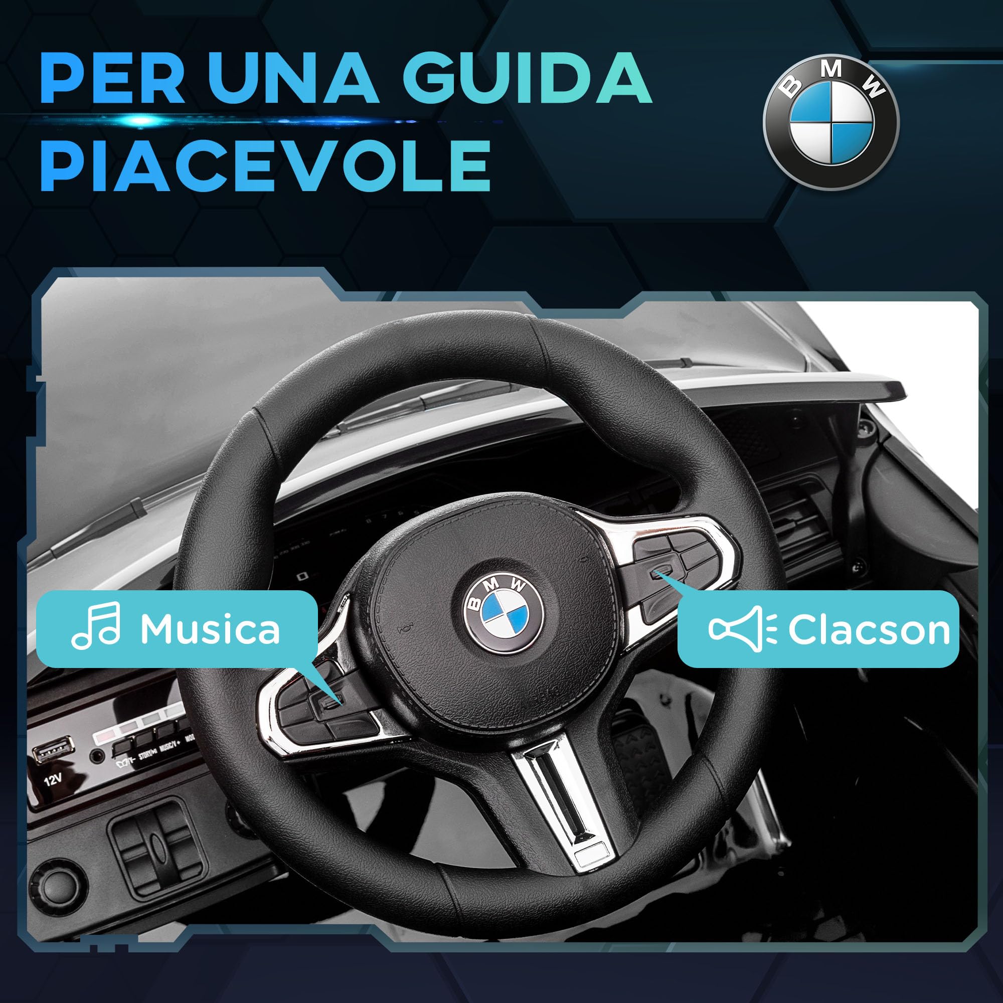 AIYAPLAY Macchina Elettrica per Bambini 12V Licenza BMW M4, 2 Motori Nera | Auto Elettrica per Bambini, Sospensione, Telecomando 2.4G, Clacson e Fari, 3-5km/h, Portata Max 30kg