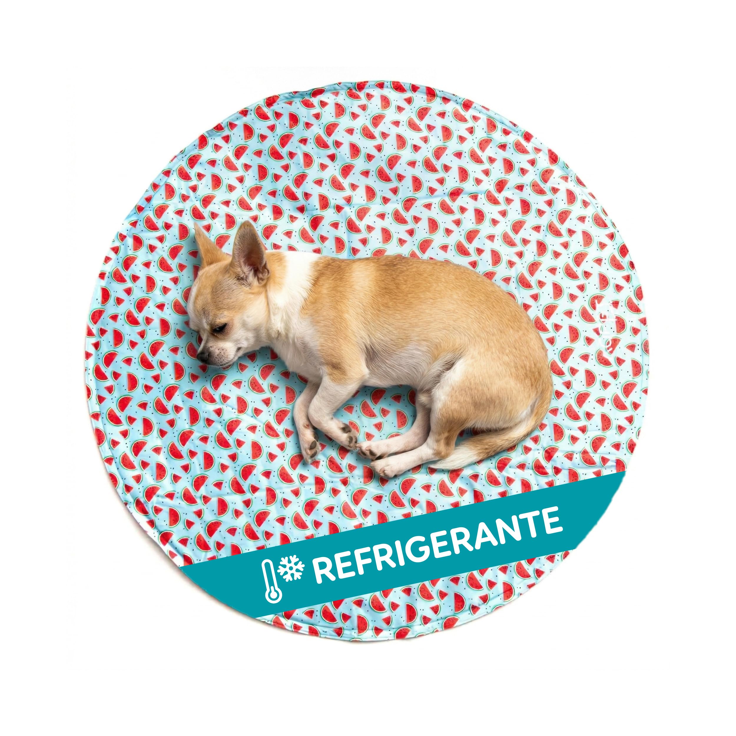 AQPET Tappetino Refrigerante Rinfrescante per cane forma Tonda, Gel non Tossico, sistema di Auto Raffreddamento, Fantasia Fruit, Misura Diametro 60 Cm