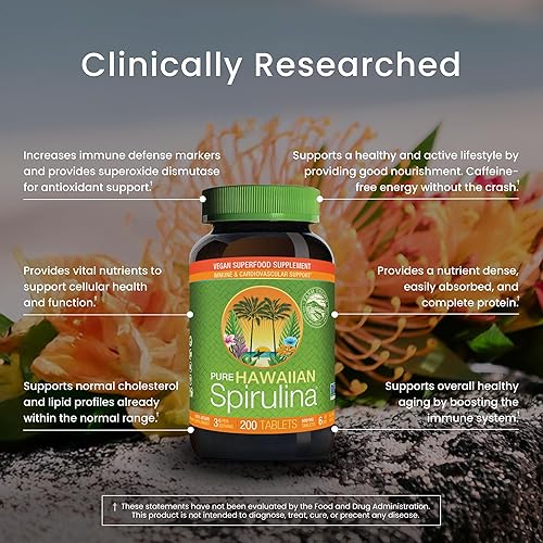 Miniatura 4 de Nutrex Hawaii Espirulina hawaiana pura  Superalimento vegano, tabletas de 500 mg, cultivado en granja en Kona, sin OMG, apoyo inmunológico y energía