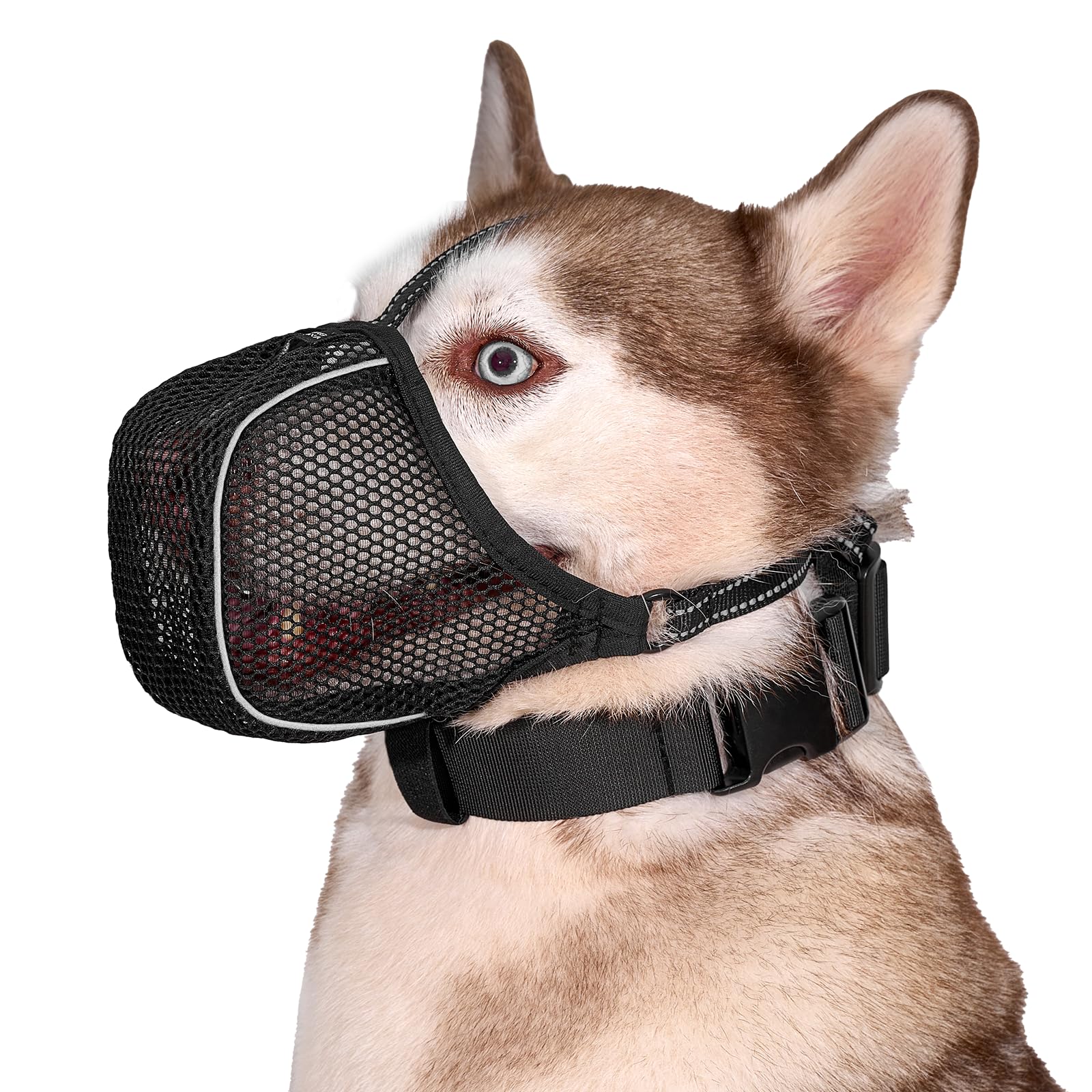 Arblina Museliere pour Chien, Muselière Respirante en Maille Douce pour Les Petits, Moyens et Grands Chiens, Muselière Ajustable Antidérapante avec Triple Sangle et Fil Réfléchissant, Noire