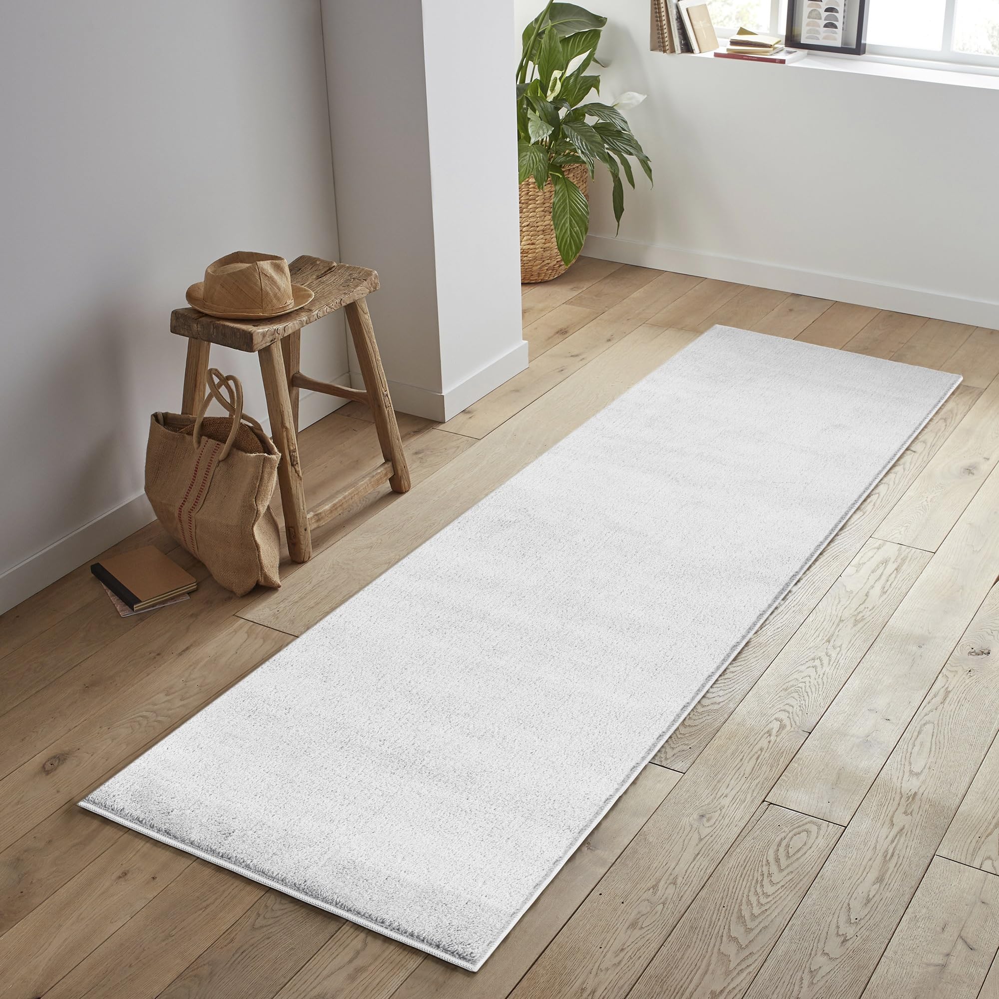 Jimri Alfombra mullida de Pelo Corto de para el hogar, Oficina, Cocina, Entrada, Pasillo, Sala de Estar, Lavable a máquina, Antideslizante, Lavable (Crema_Blanco, 60 x 110 cm)