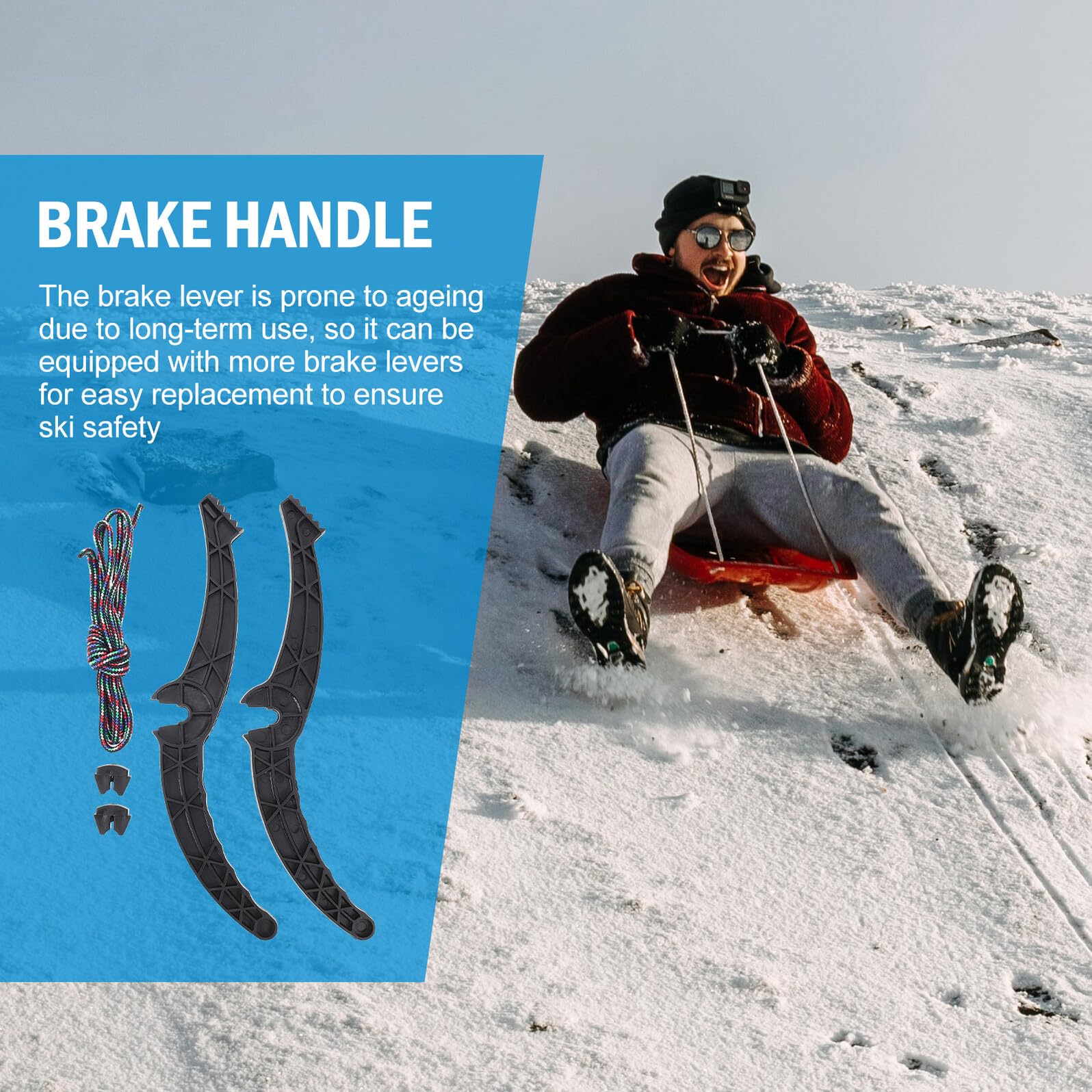 Gatuida Maniglia del Freno Snowboard Antiscivolo con Cordino Accessorio per Slitta da Neve Leva Freno Tavola da Sci Sicurezza E Facilità di Installazione