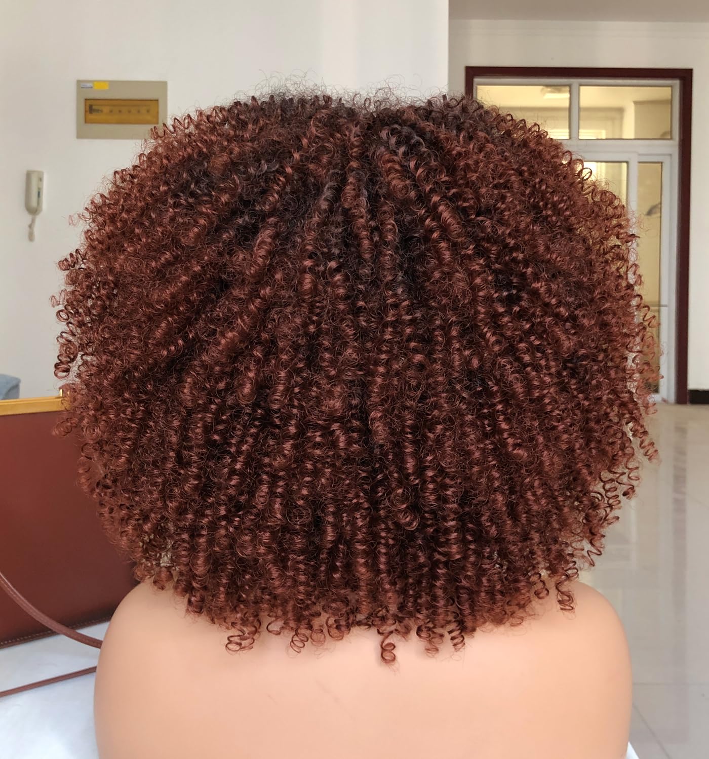 ISAMY 14inch Afro Bomb Curly Wigs for Black Women Short Afro Kinky Curly Wig with Bangs Full Curly Wig (Dark Brown) - Image 4