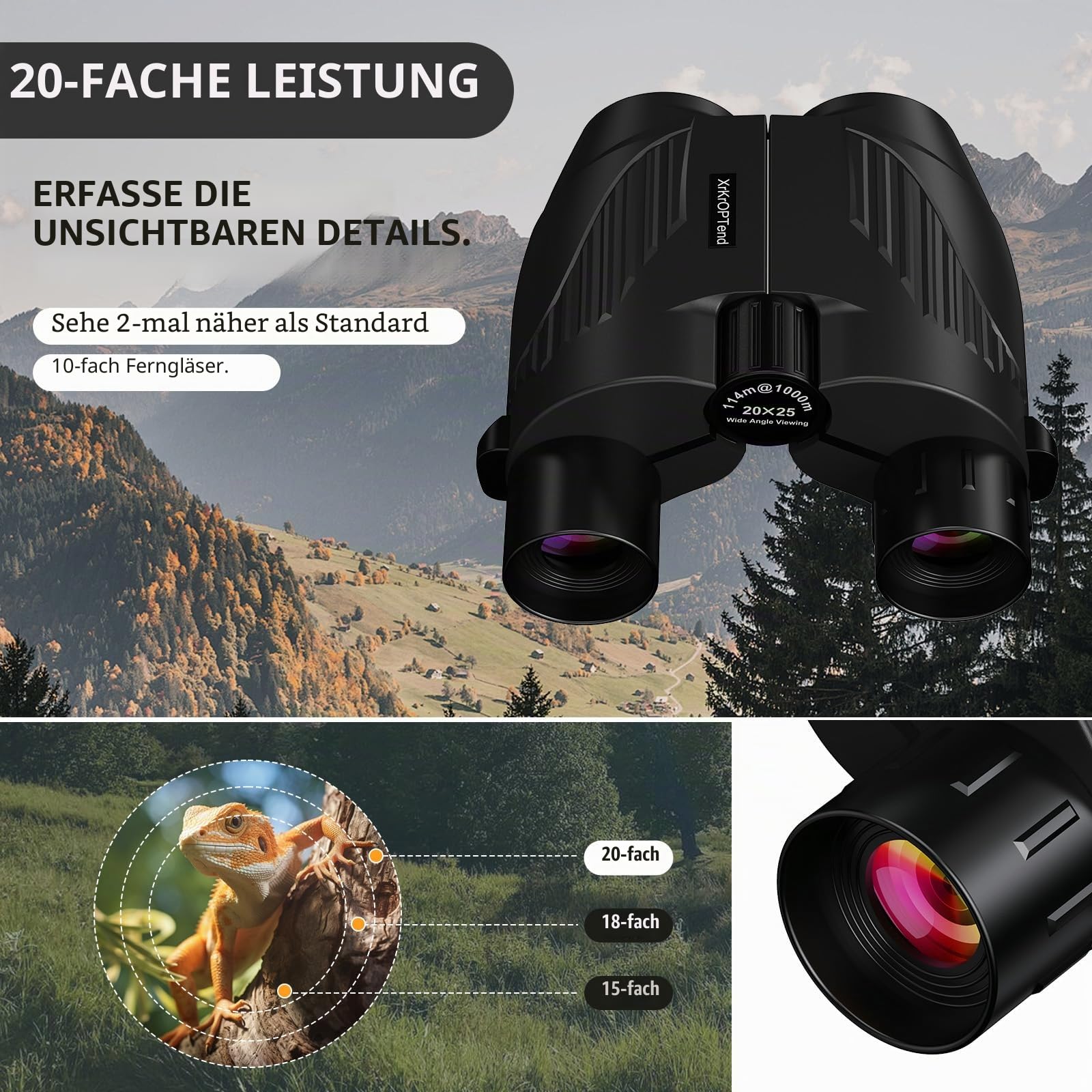 Fernglas 20x25 für Erwachsene & Kinder 8-12 | Mini Kompakt Fernglas Klein | BAK4 FMC Optik, Wasserdicht für Brillenträger | Ideal für Vogelbeobachtung, Reise, Konzert