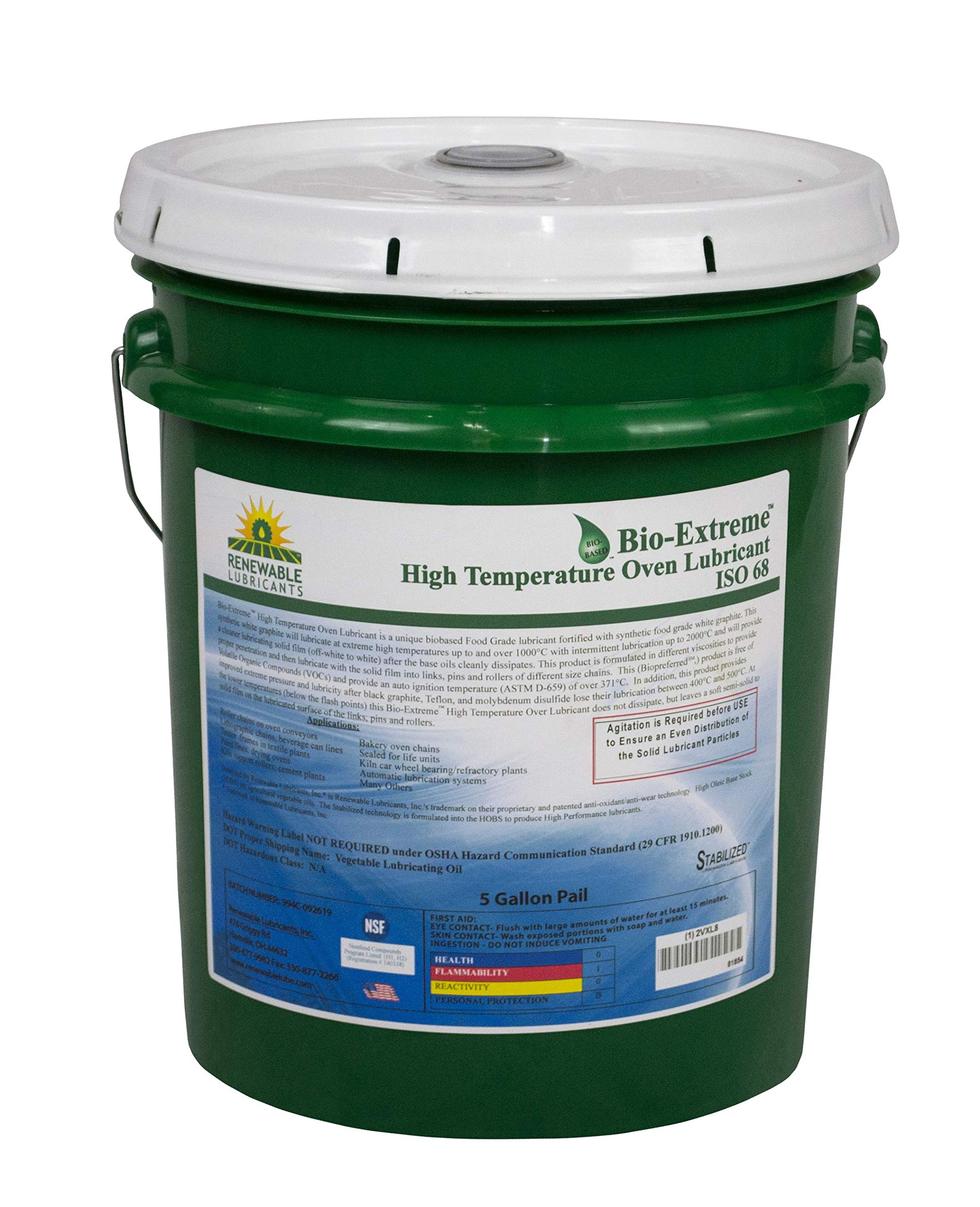 Renewable Lubricants Bio-Extreme ISO 68 High Temperature Oven Lubricant, 5 Gallon Pail