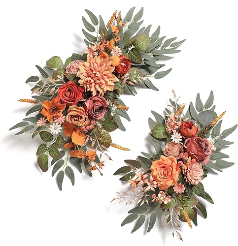 Juego de 2 guirnaldas de flores artificiales para arco de boda, decoración del hogar (naranja)