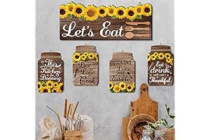 Farmhouse Kitchen Decor Sets with Rustic Wood Signs and Sunflower Mason Jars