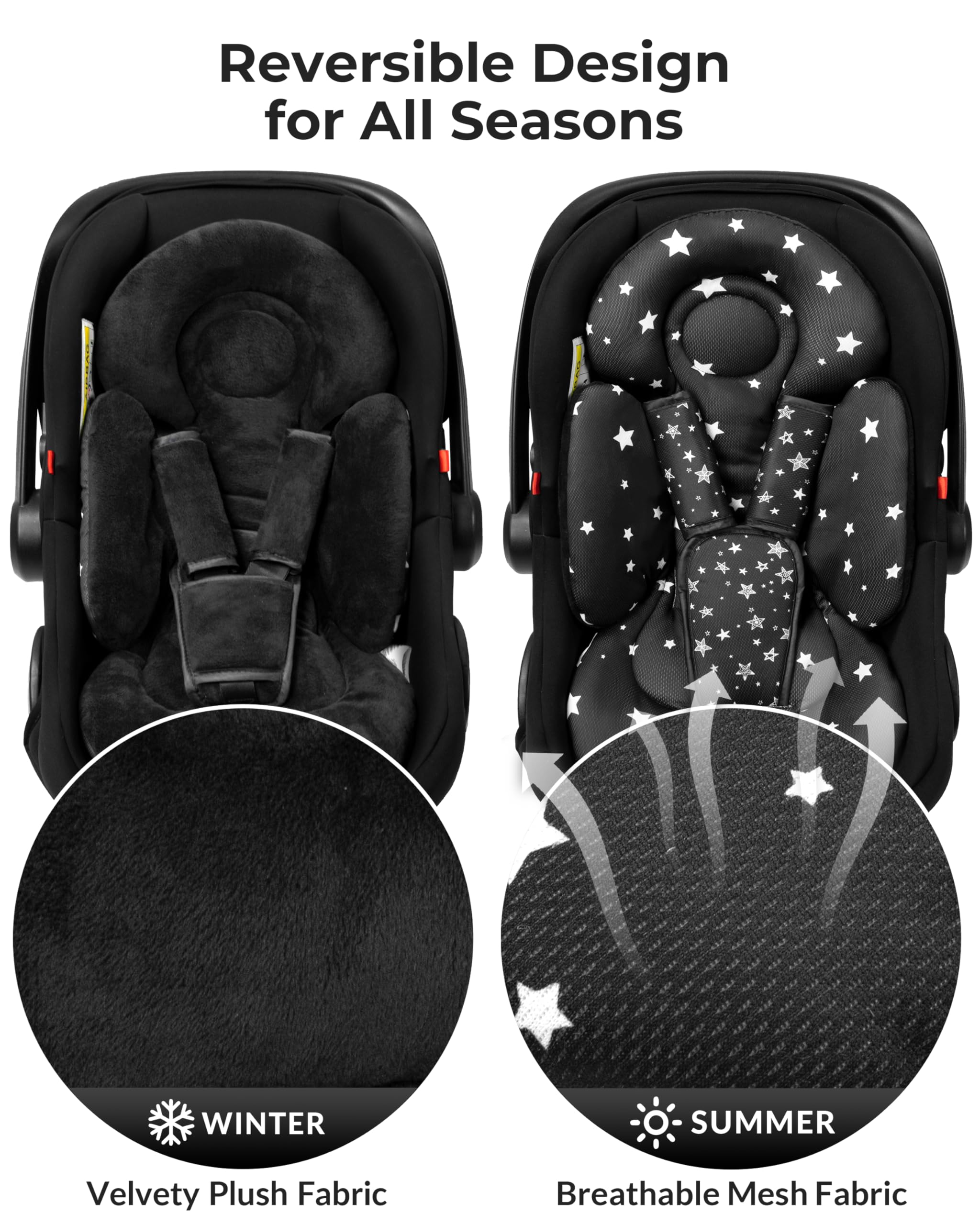 TinlyFinly Inserto para asiento de coche infantil, soporte para cabeza y cuerpo, inserto reversible para recién nacido, compatible con asiento de coche de bebé, cochecito, columpio Mamaroo, balancín