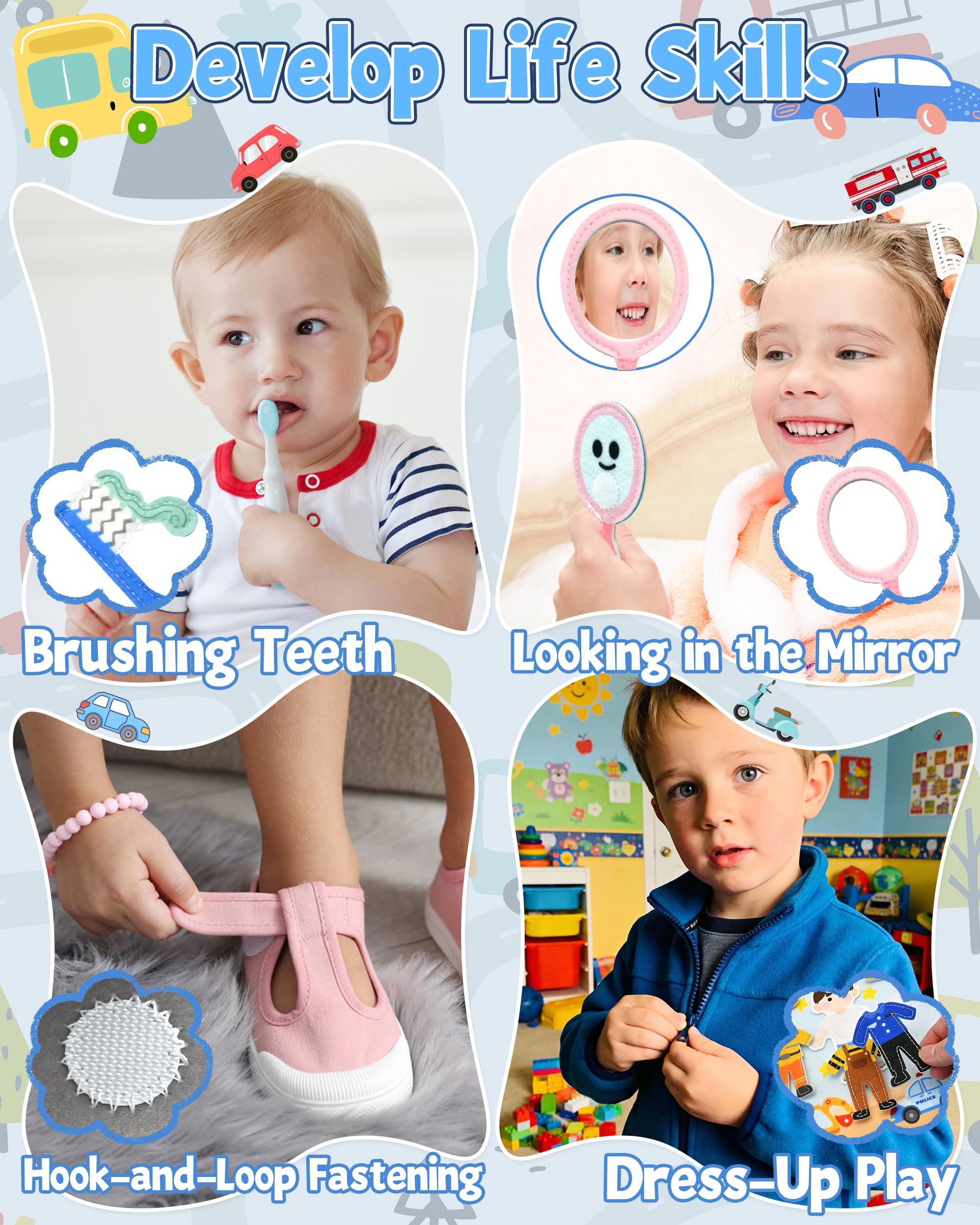 Busy Board Book pour Enfant de 12-36 Mois – Livre Quiet 3D sur Les Véhicules Montessori, Jeux de Voyage pour Avion et Voiture – Cadeaux d'anniversaire pour Bébé Garçons et Filles de 1, 2, 3 Ans