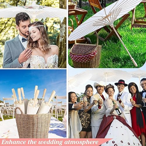 Miniatura 7 de Haundry Paraguas de papel de 33 pulgadas, paraguas decorativo de papel blanco para bodas, pintura de papel aceitado para manualidades, decoración de