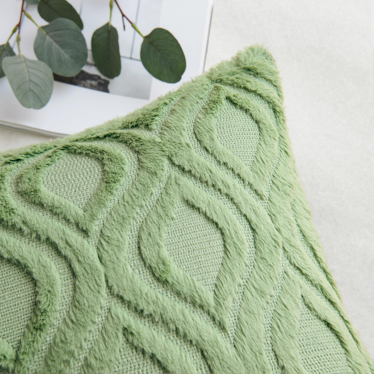 MIULEE Spring Sage Green Throw Pillow Covers 16x16 Inch, Soft Plush Faux Wool Couch Pillow Covers Set of 2 Decorative Farmhouse Boho Throw Pillows for Sofa Living Room Bed - Image 5