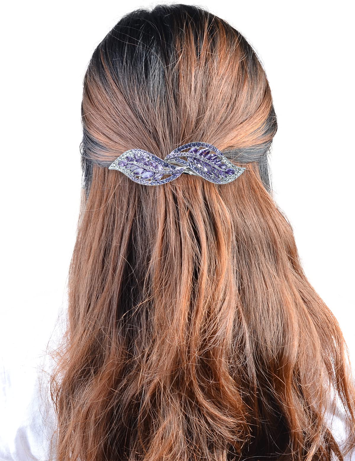 Elegante fermaglio per capelli con fiocco in cristallo, con fiocco francese, con fiocco e fiocco e fiore, accessorio per capelli per donne e ragazze (foglia viola)