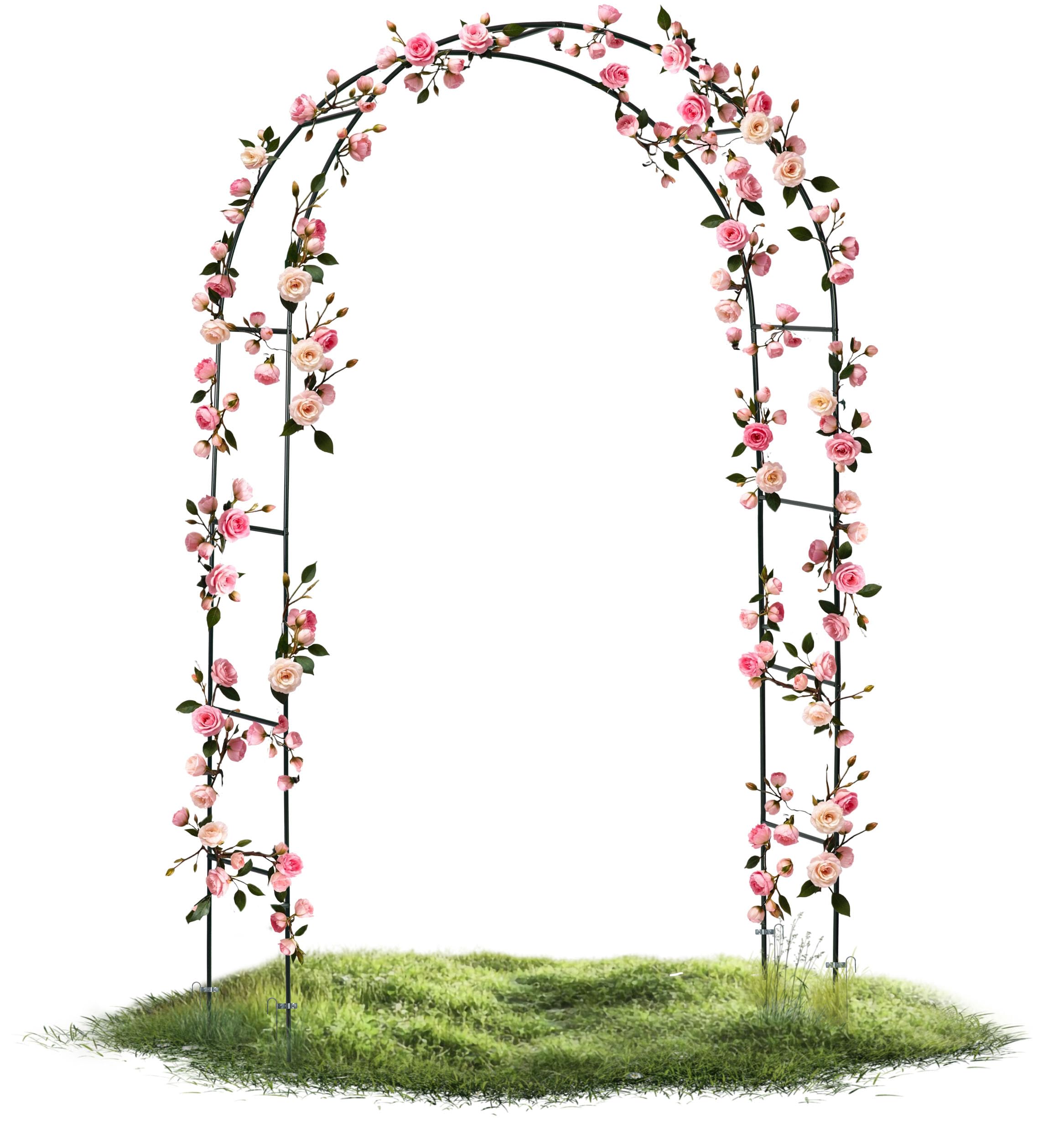 Łuk Ogrodowy Do Roślin Pnących Pergola Ogrodowa Metalowa Łuk Różany 4 Kotwy Mocujące 240x140 cm Ciemnozielony