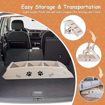 20 H 4-Step Dog Stairs for Small Dogs and Cats, Non-Slip Dog Steps for High Beds, Couch, Sofa, Sturdy Pet Steps (Tan)