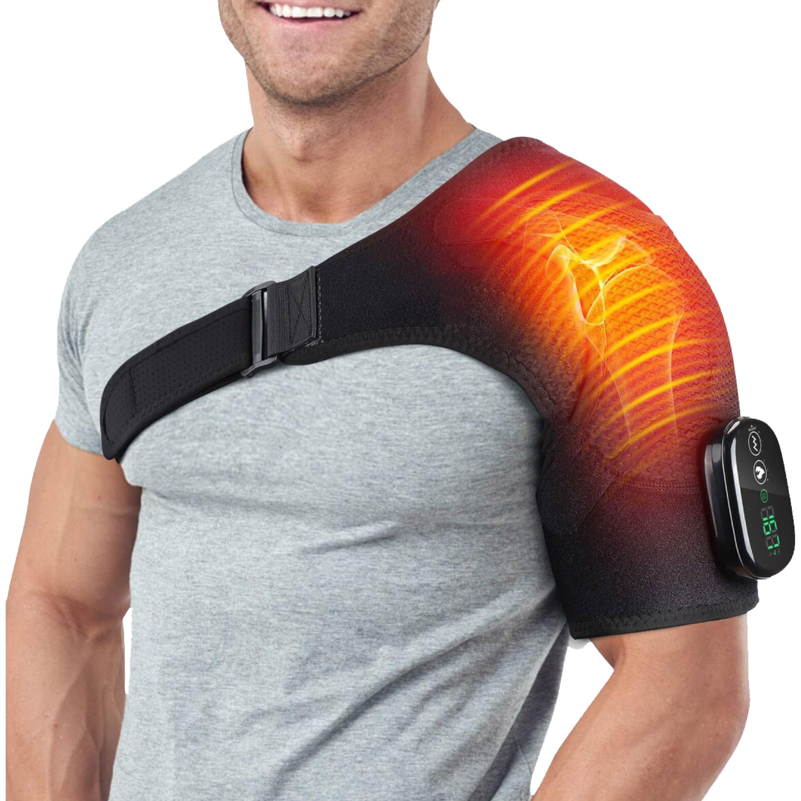 ShoulderRestore Shoulder Heating Pad with Massager - Cordless Heated Compression Support Brace with Vibration Massage - Rechargeable Electric