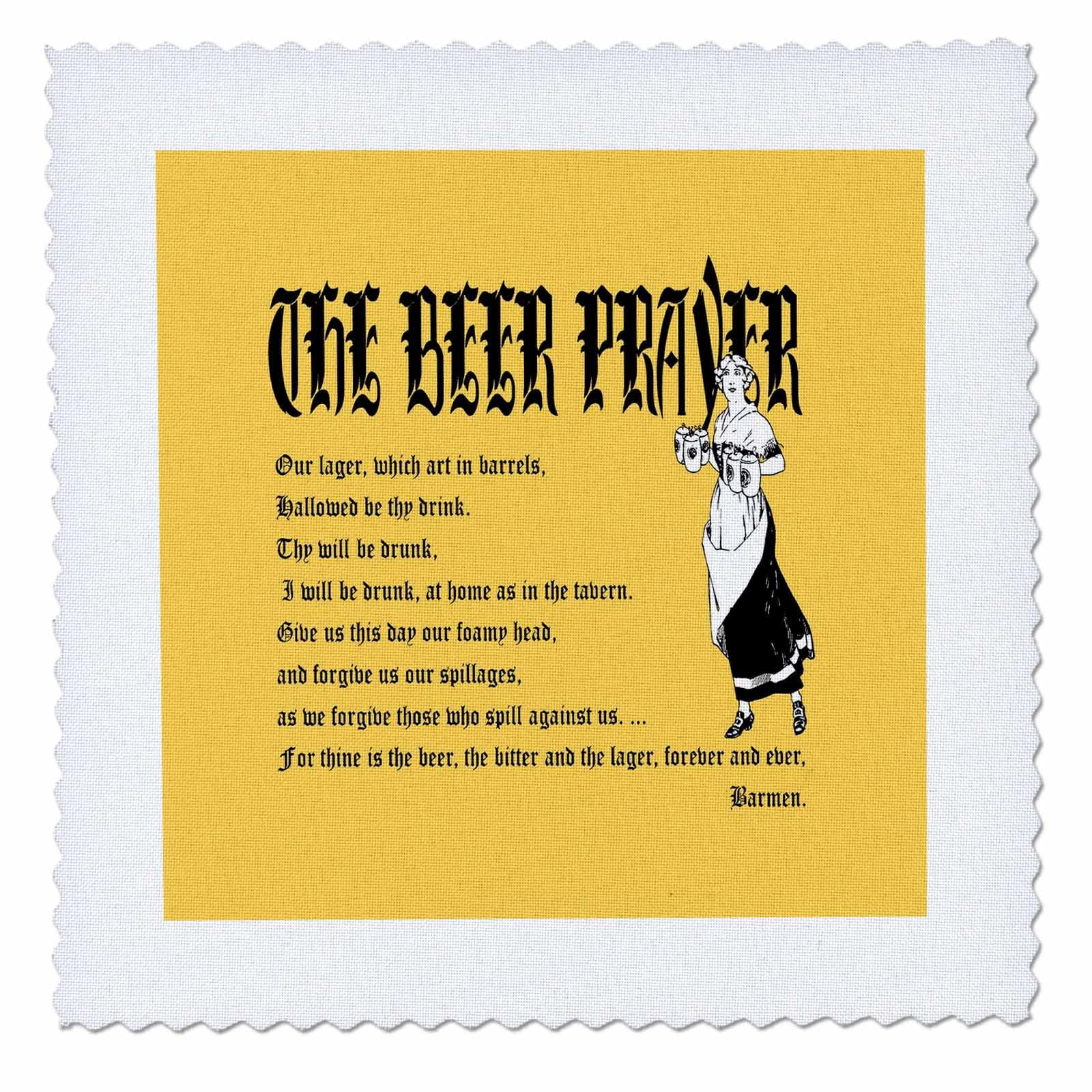 14x14 inch Quilt Square - Beer Prayer Parody in Prayer of Adoration with Dirndl Girl Typography - Beer Lagers and Ale Humor