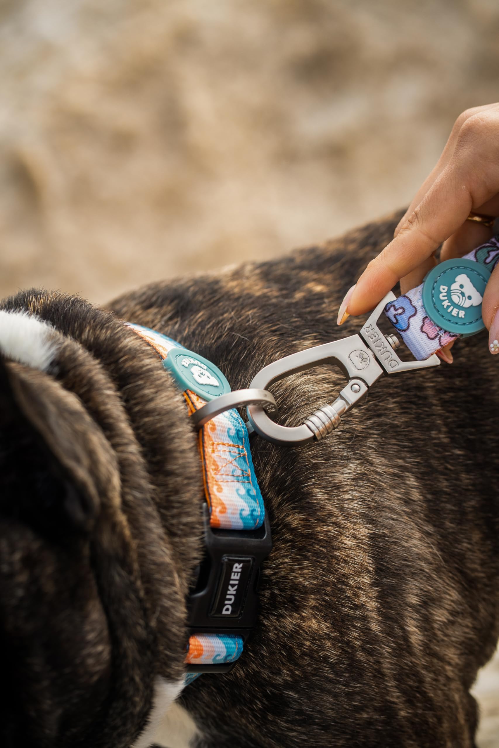 DUKIER - Long and durable dog lead with safety carabiner made of neoprene, Hawaii design, size S - Image 3