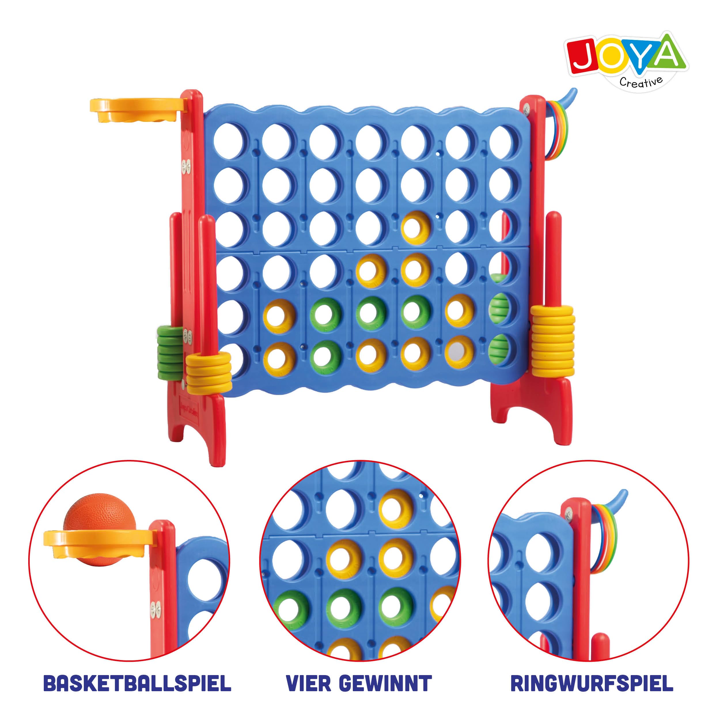 Set da gioco 3 in 1 per esterni, Quattro Vinci XXL, gioco di basket, gioco di lancio degli anelli, dimensioni 84 x 121 x 41 cm, giocattolo Montessori, giocattolo educativo e di movimento