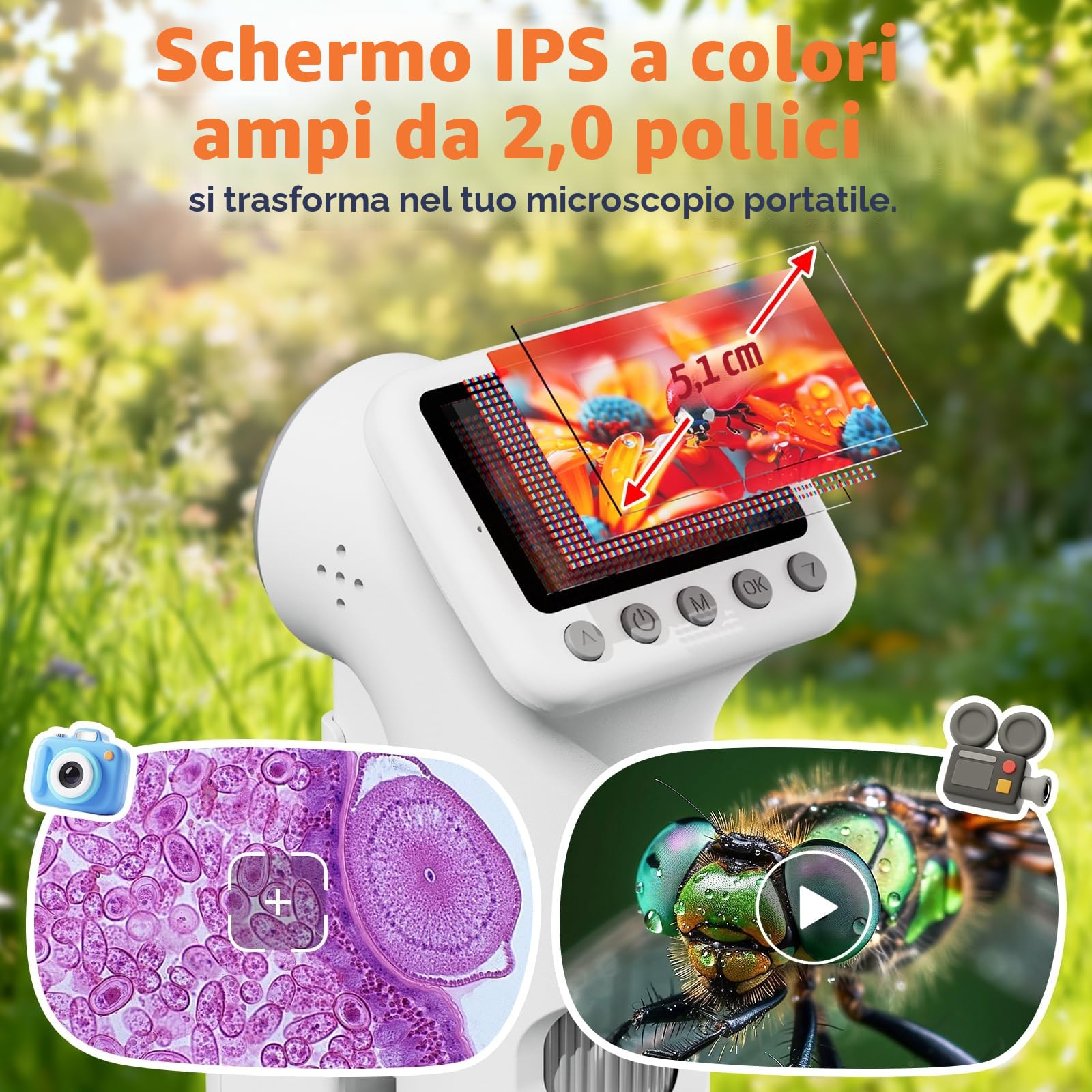 1600X Microscopio bambini, Microscopio Digitale da 2.0" Microscope Elettronico Portatile con 6 luci LED Regolabili e Vetrini, Adatto come regalo di Natale, Capodannodai 3-14 anni