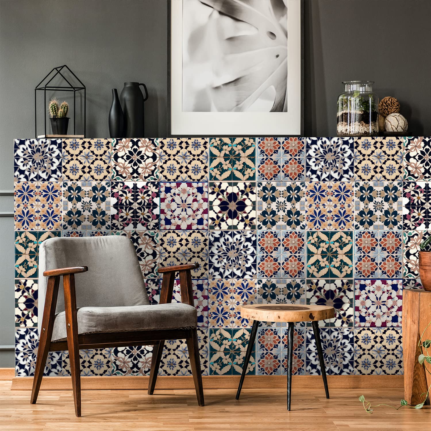 Alwayspon 24PcsX15cm/6inch Retro Wall Tile Sticker Transfer, 3D Effect Waterproof Sticky Back Vinyl Tile Sticker for Kitchen Bathroom Self-adhesive Peel and Stick PVC Stick on Tile
