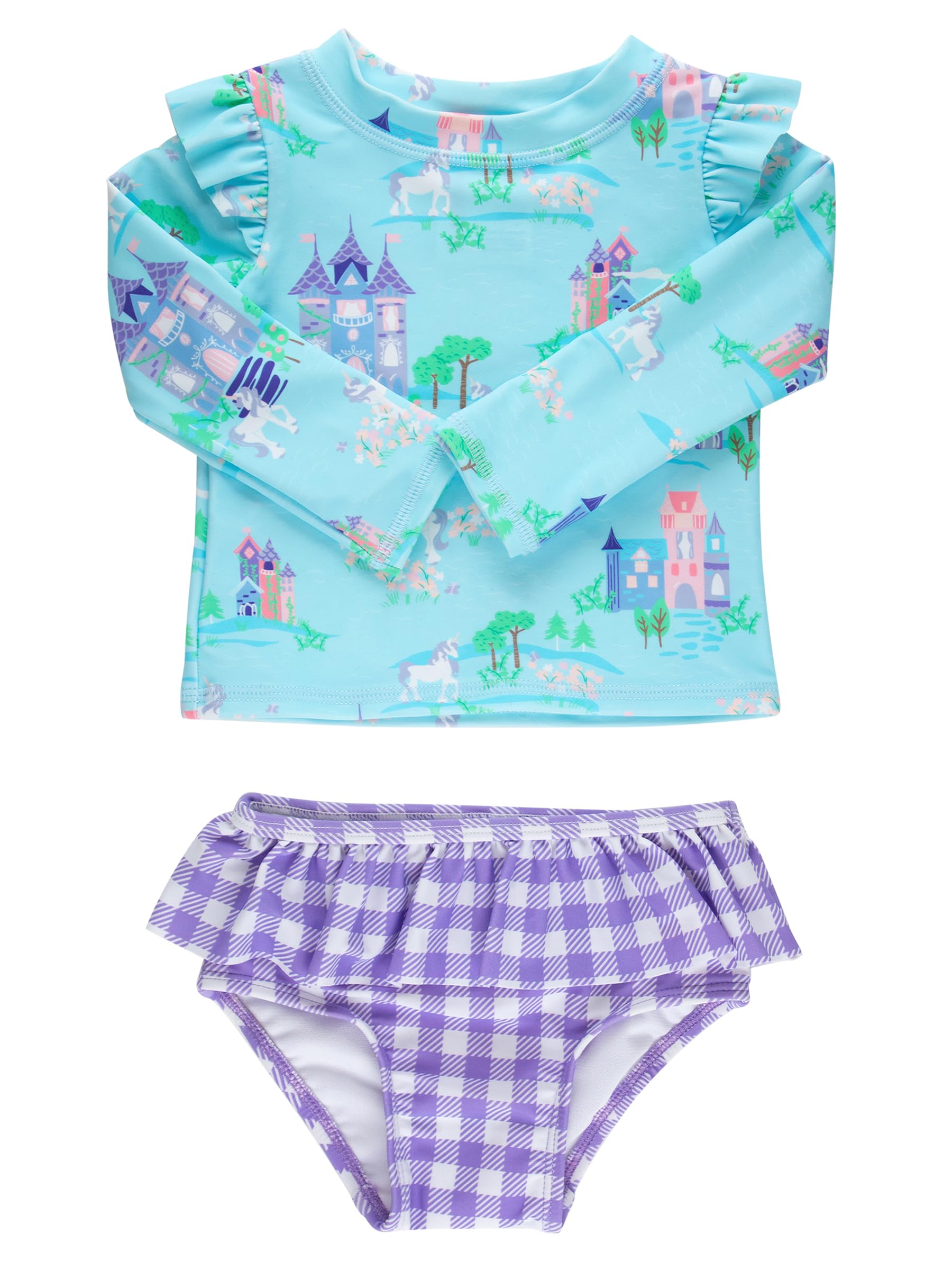 RuffleButts Baby Girls Modern Skirted Rash Guard Bikini - UPF 50+ Sun Protection Swimsuit