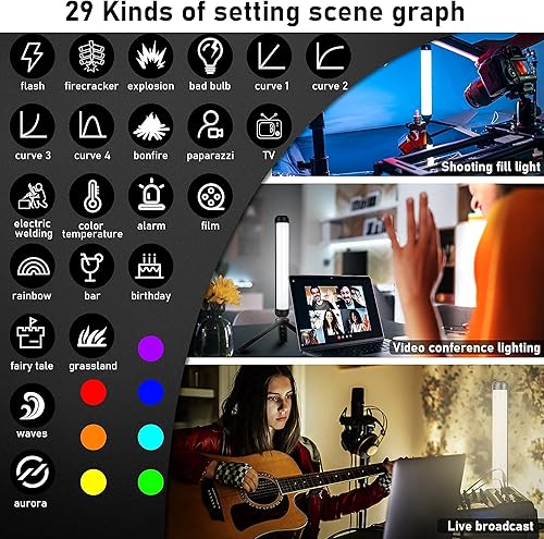 Miniatura 4 de Varita de luz de mano RGB con mini trípode de escritorio, barra de luz de video LED RGB con batería recargable integrada e imán, control de