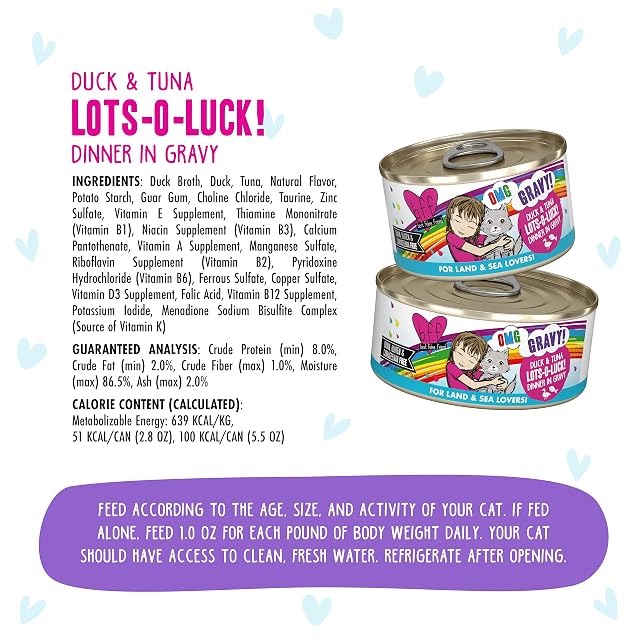 Foto 4 de 8 de Weruva B.F.F. OMG - Best Feline Friend Oh My Gravy!, Lots-O-Luck! con pato y atún en salsa, lata de 2.8 onzas…