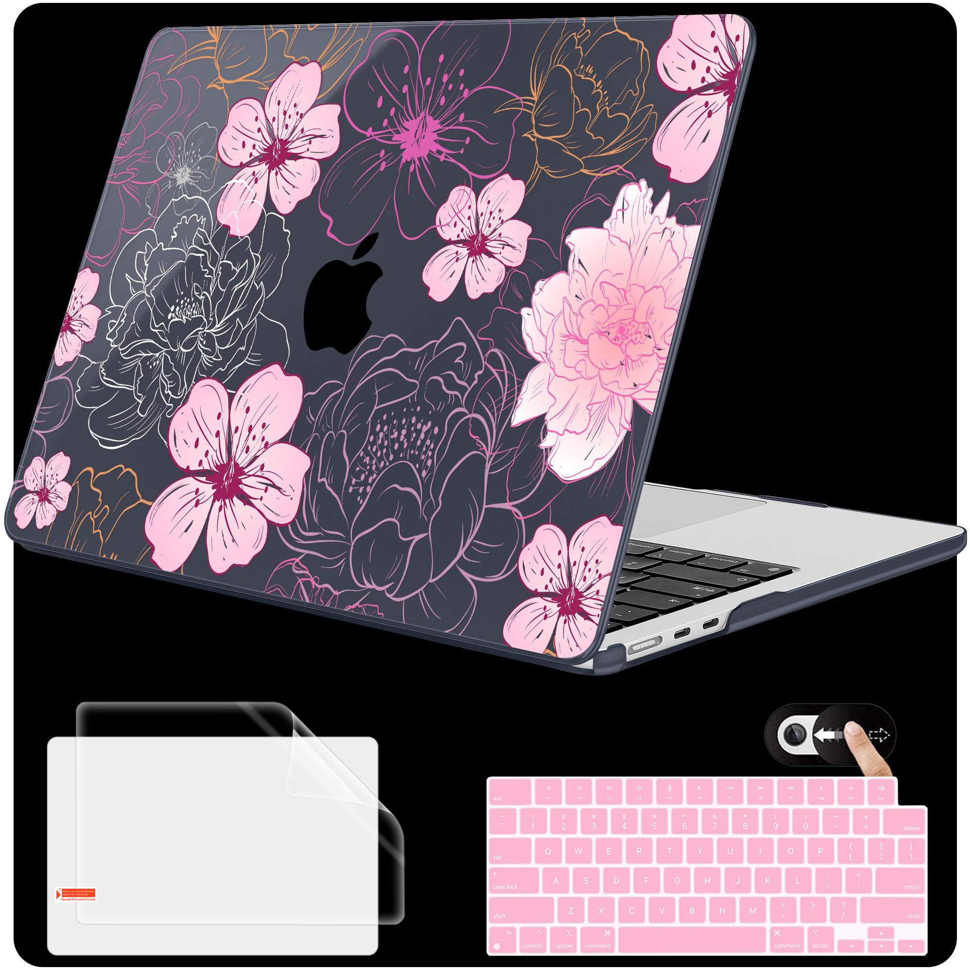 Mektron for 2026 MacBook Air 13-inch M5 Laptop Case A3449 with 13.6-inch Liquid Retina Display Fits 2025 A3240 M4 2024 A3113 M3 2023 A2681 M2 Printed Shell for MacBook Air 13.6", Flowers Illustration