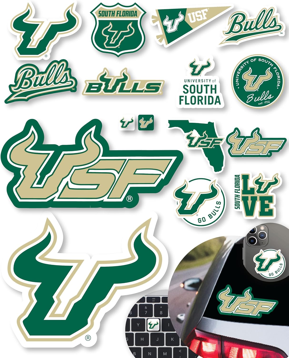 USF Stickers for Gift, Car, Water Bottle, Laptop, and Phone for Football Fans and University Graduates (South Florida Bulls)