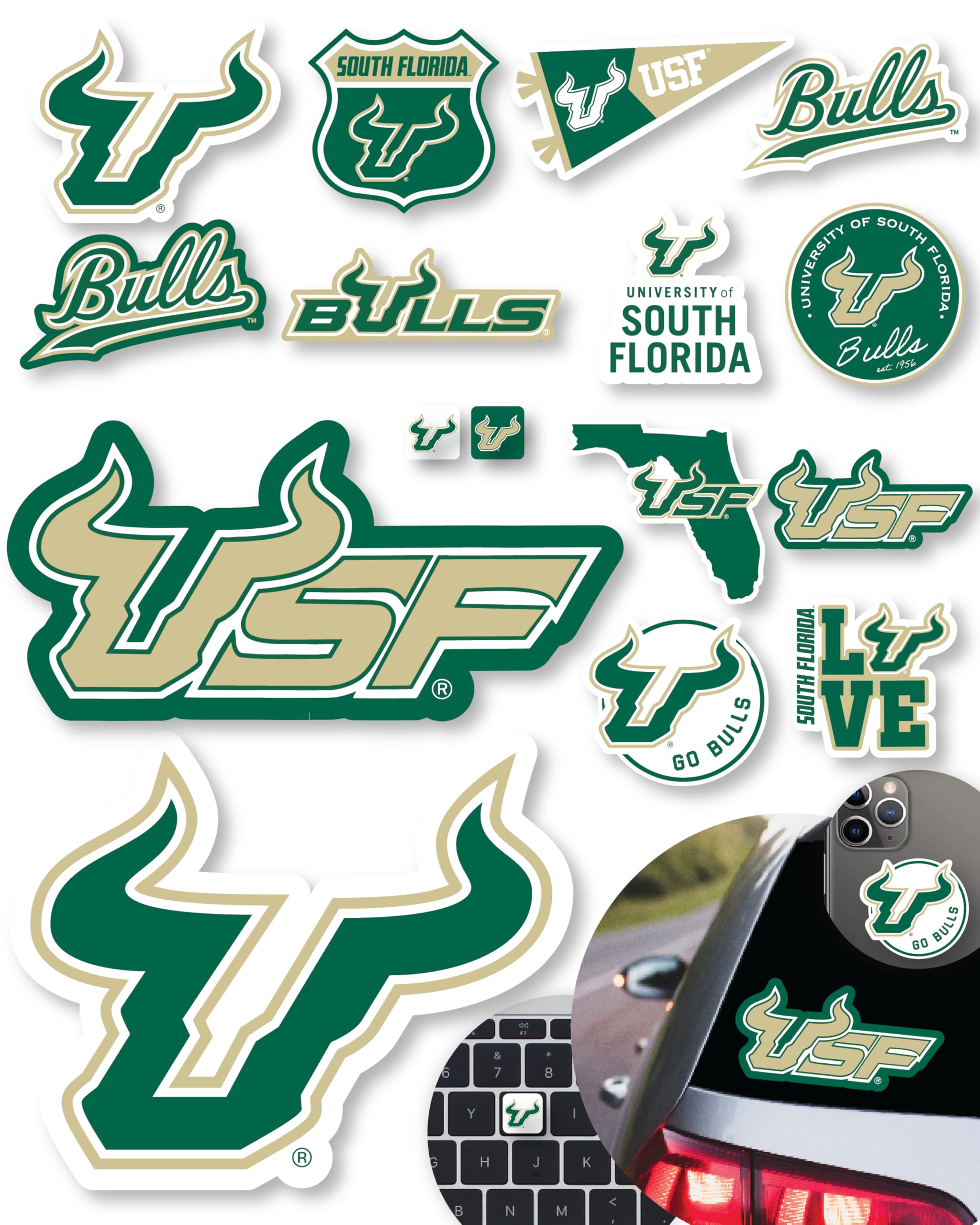 USF Stickers for Gift, Car, Water Bottle, Laptop, and Phone for Football Fans and University Graduates (South Florida Bulls)