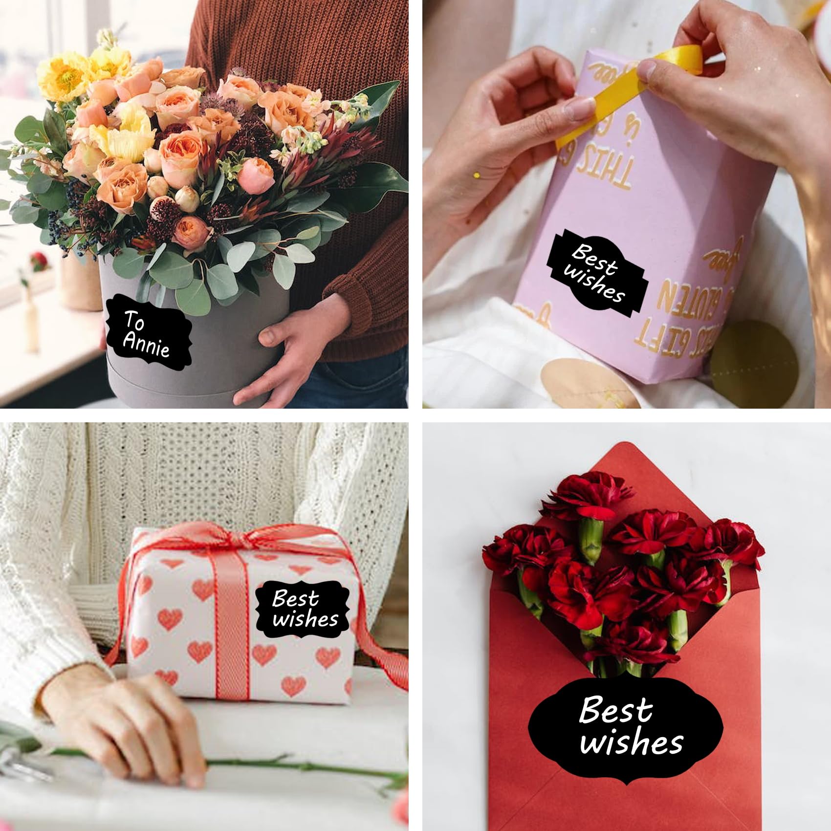 300 etiquetas adhesivas negras, etiquetas de nombre, calcomanías de pizarra impermeables, etiquetas de regalo autoadhesivas para Navidad, regalos, tarros, botellas (negro, 300 unidades)