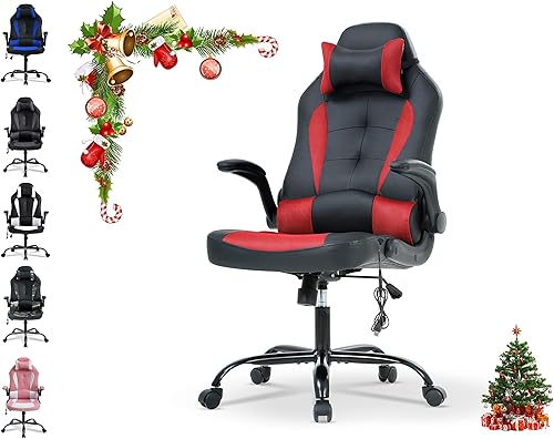 Silla ergonómica para videojuegos, silla de escritorio de oficina con respaldo alto para computadora, con soporte lumbar, ajustable, giratoria,