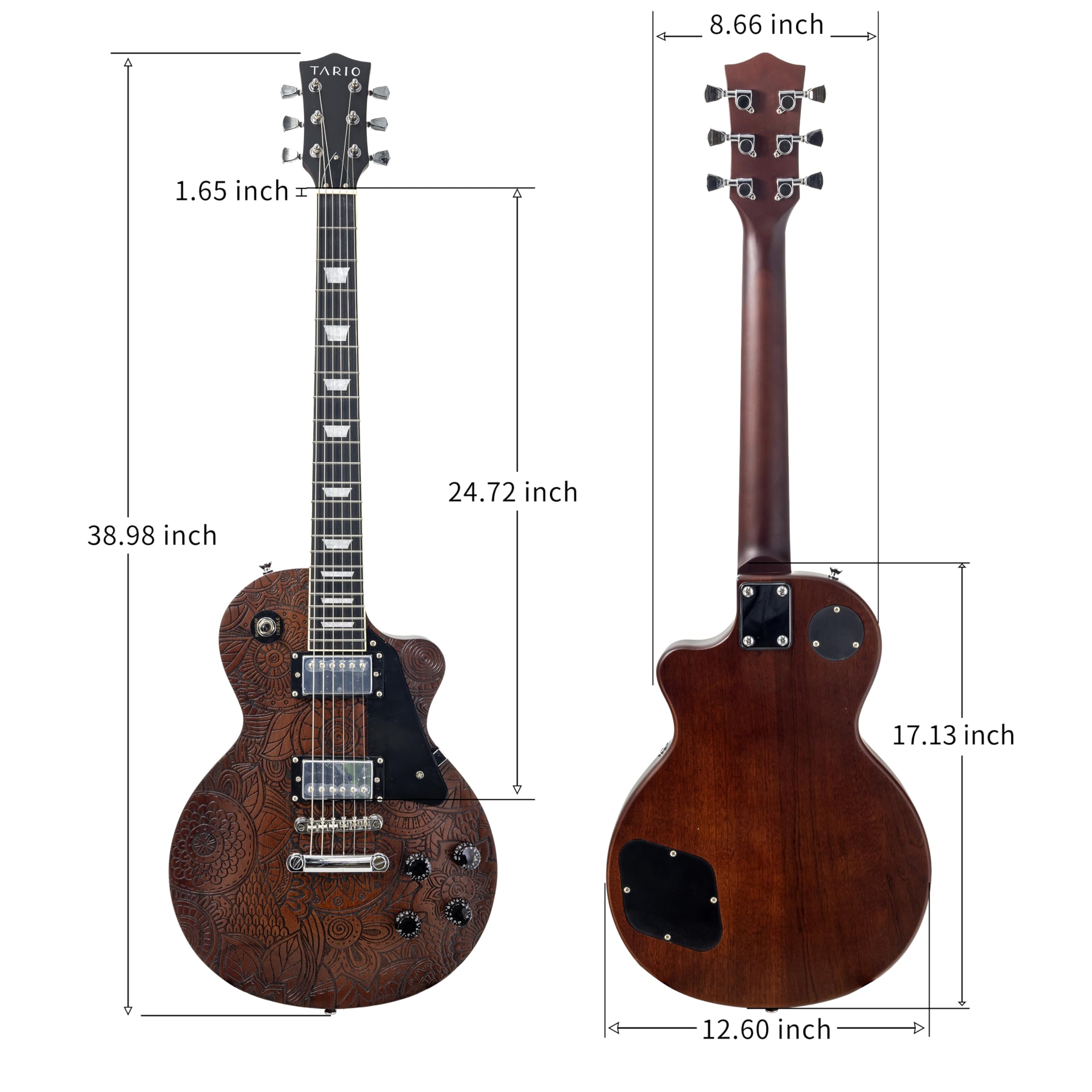 TARIO Chitarra elettrica Superficie incisione modello disegno Chitarra Okoume Corpo con Borsa