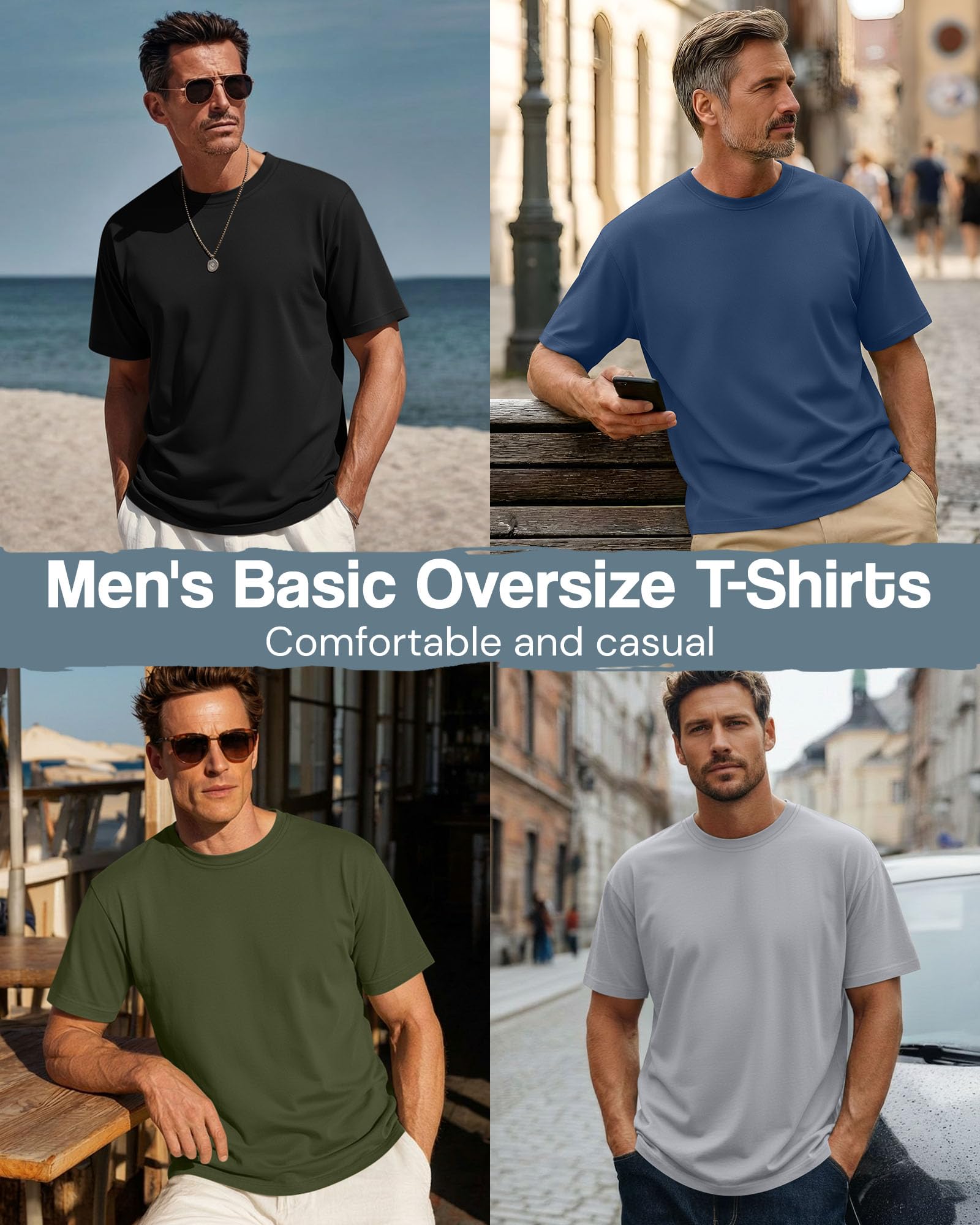 Neer Paquete de 4 Camisetas para Hombre Tallas Grandes y Altas Algodón de Verano, Mangas Cortas Cuello Redondo Prenda Casual