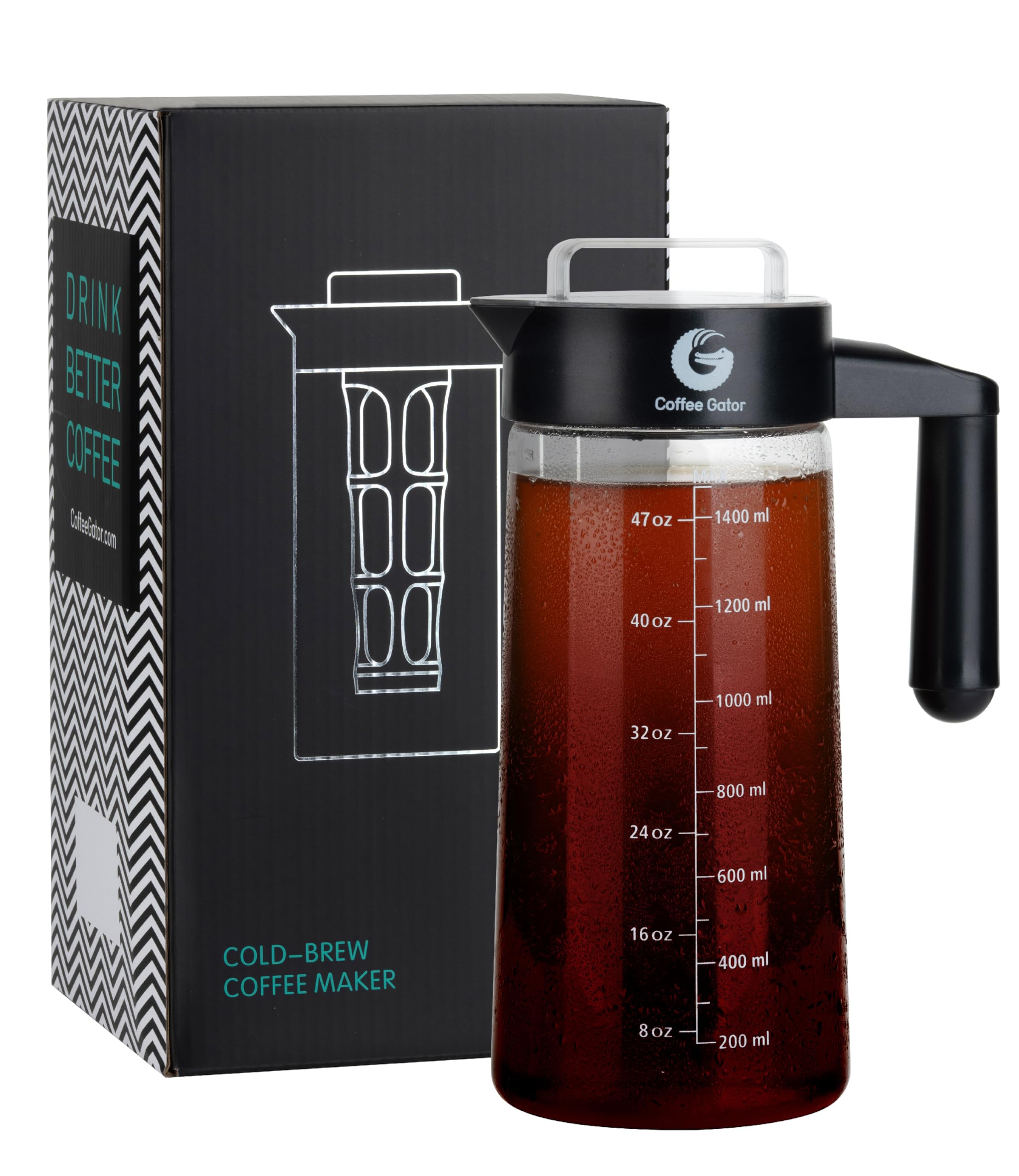 Caffettiera Manuale con Infusore per Fare Il caffè Freddo o Cold Brew Coffee di Coffee Gator - Macchina da caffè per Gli Appassionati di Slow Coffee - Caraffa in Vetro con Filtro - Anche per Il tè